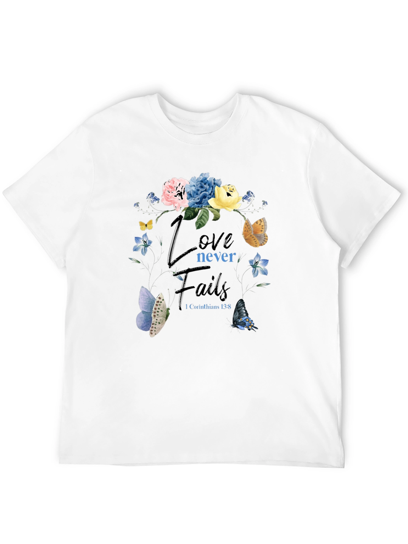 Black Love Never Fails Floral Butterfly T-Shirt view 12