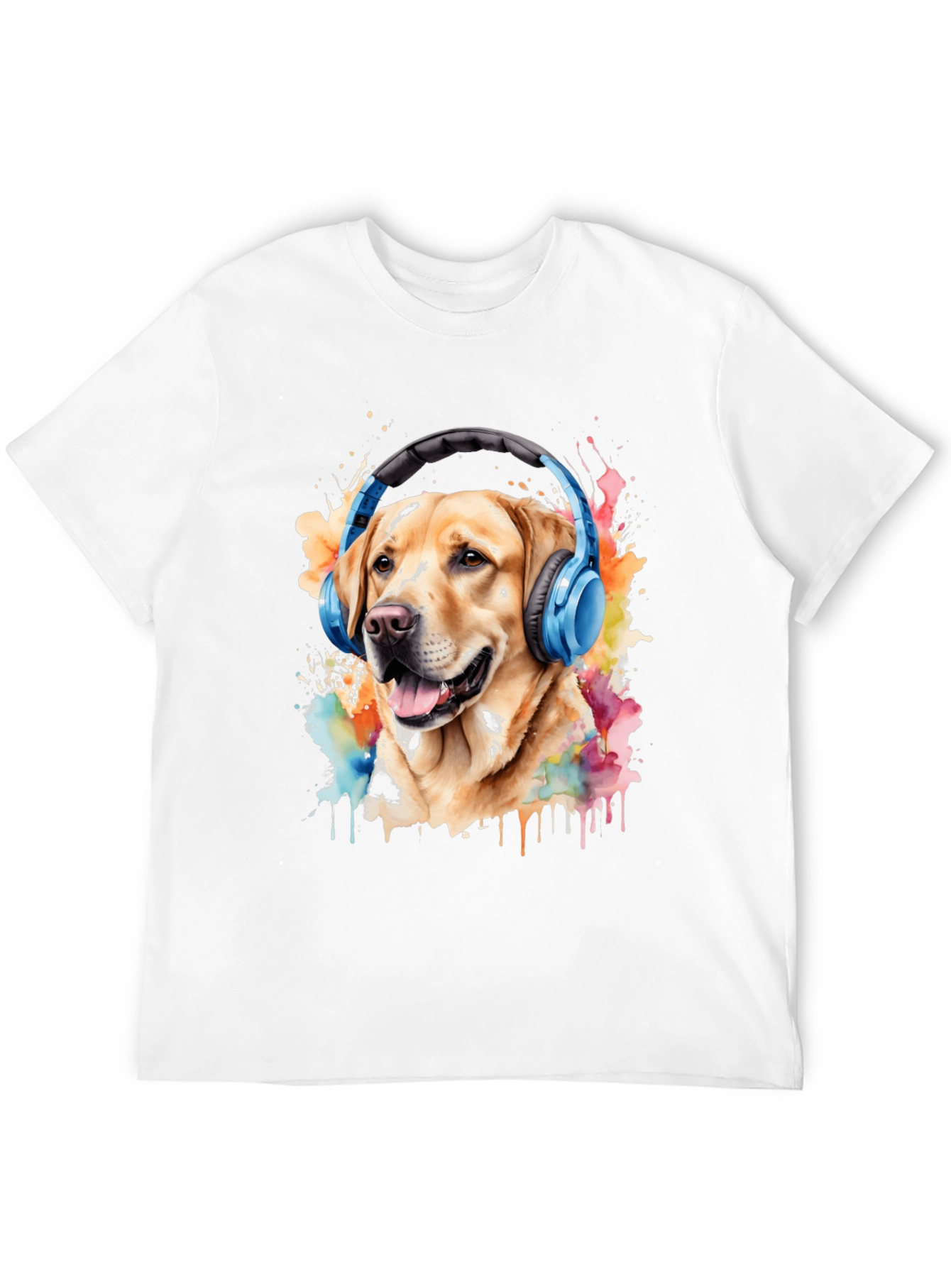 Black Dog with Headphones Graphic Tee - Men's Black T-Shirt view 12
