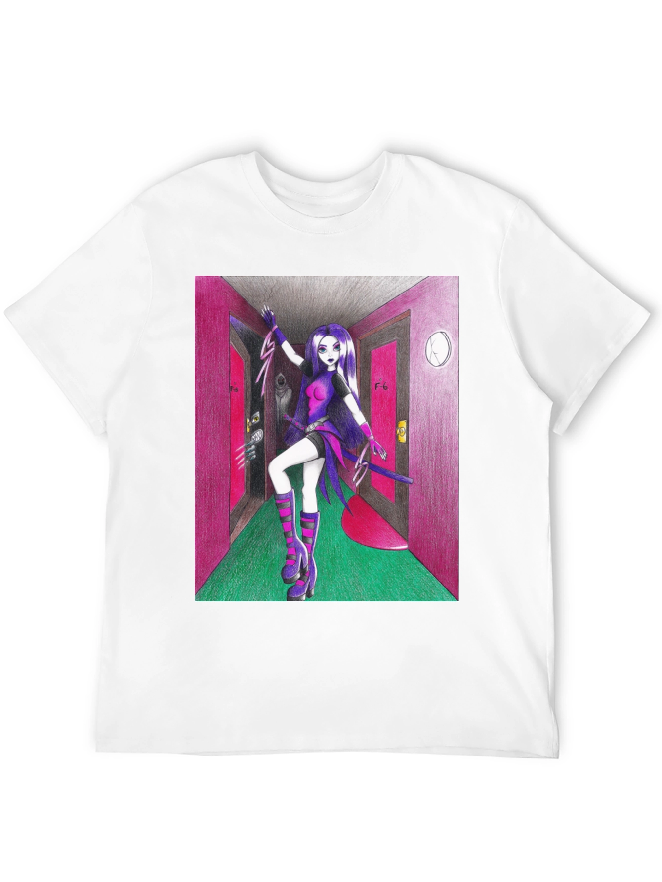 Black Anime Girl in Hallway Graphic Tee view 12