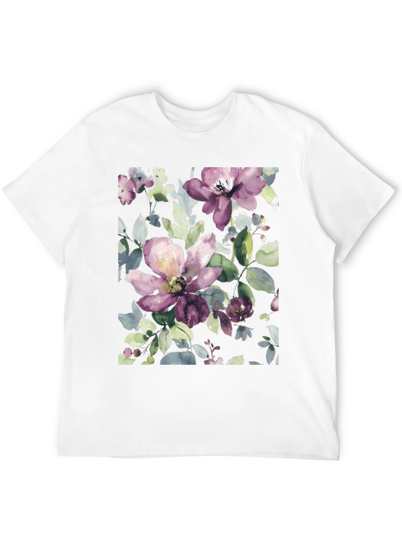 Black Floral Watercolor Print Black T-Shirt view 12