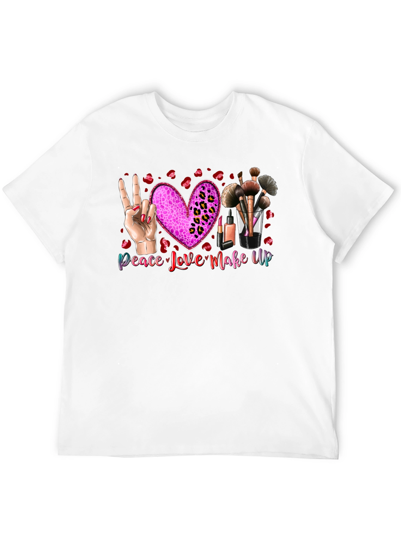 Black Peace Love Makeup T-Shirt, Beauty Graphic Tee view 12