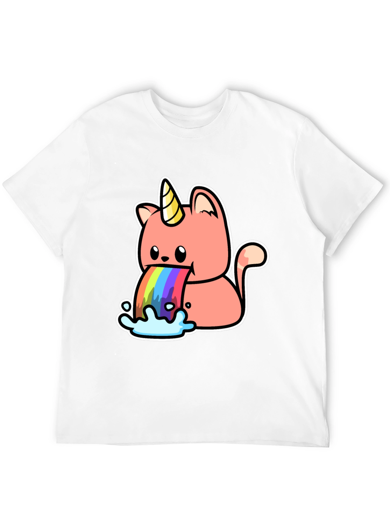 Black Unicorn Cat Rainbow Puke Graphic Tee view 12