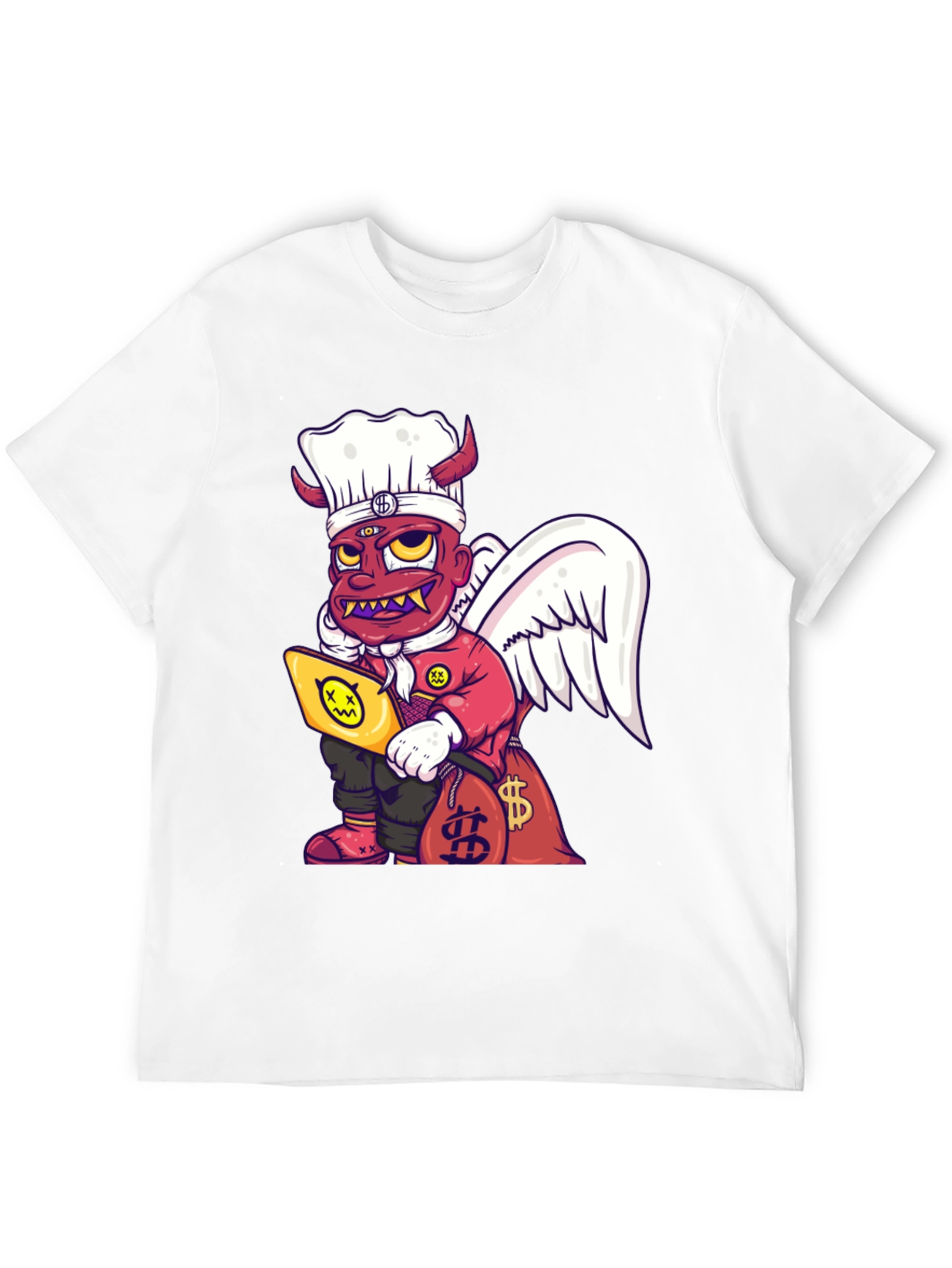 Cartoon Angel & Devil Chef Graphic T-Shirt - 12