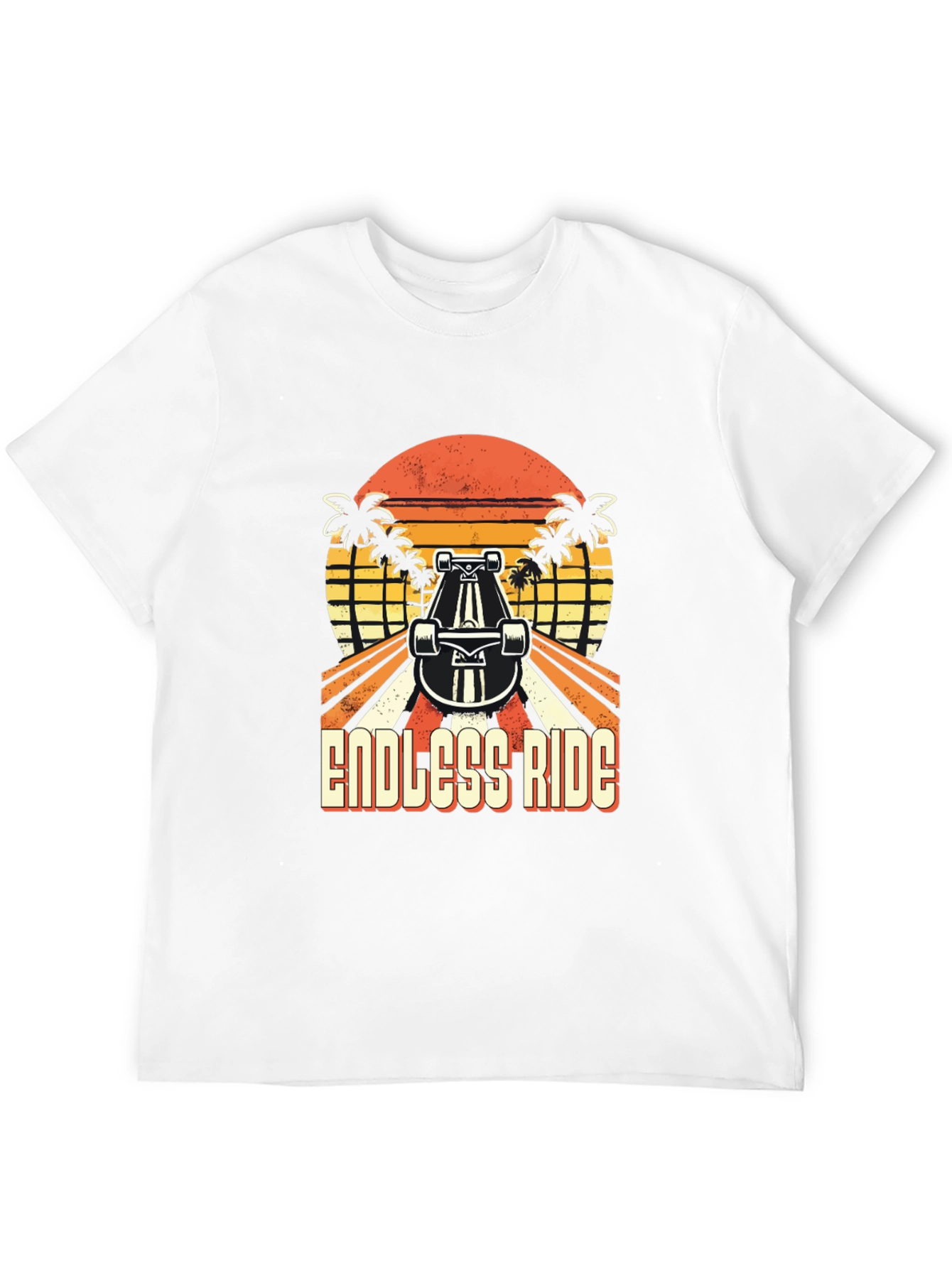Black Endless Ride Skateboard T-Shirt Retro Sunset Palm Tree view 12
