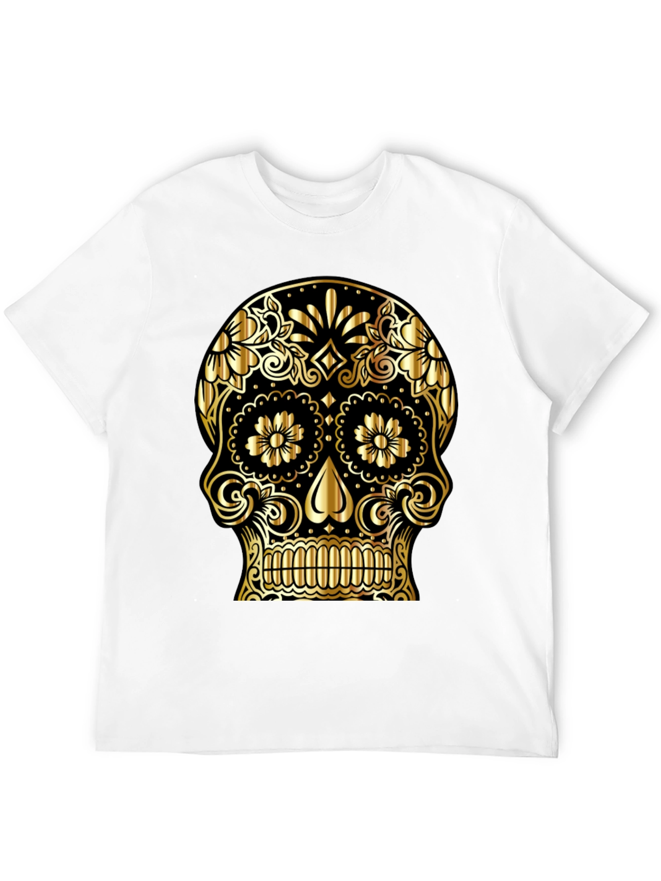 Black Gold Sugar Skull Graphic Black T-Shirt view 12