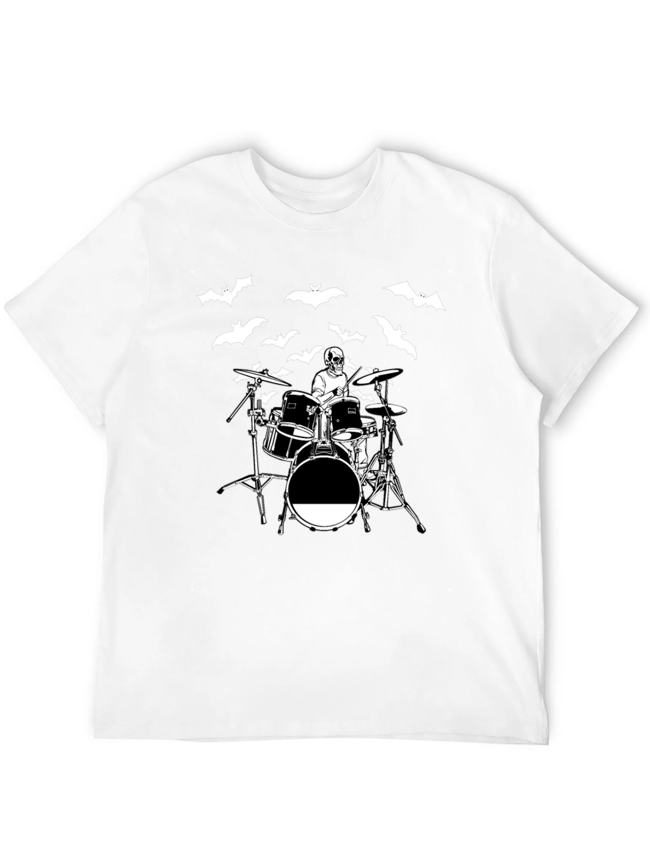 Black Skeleton Drummer Bat T-Shirt view 12