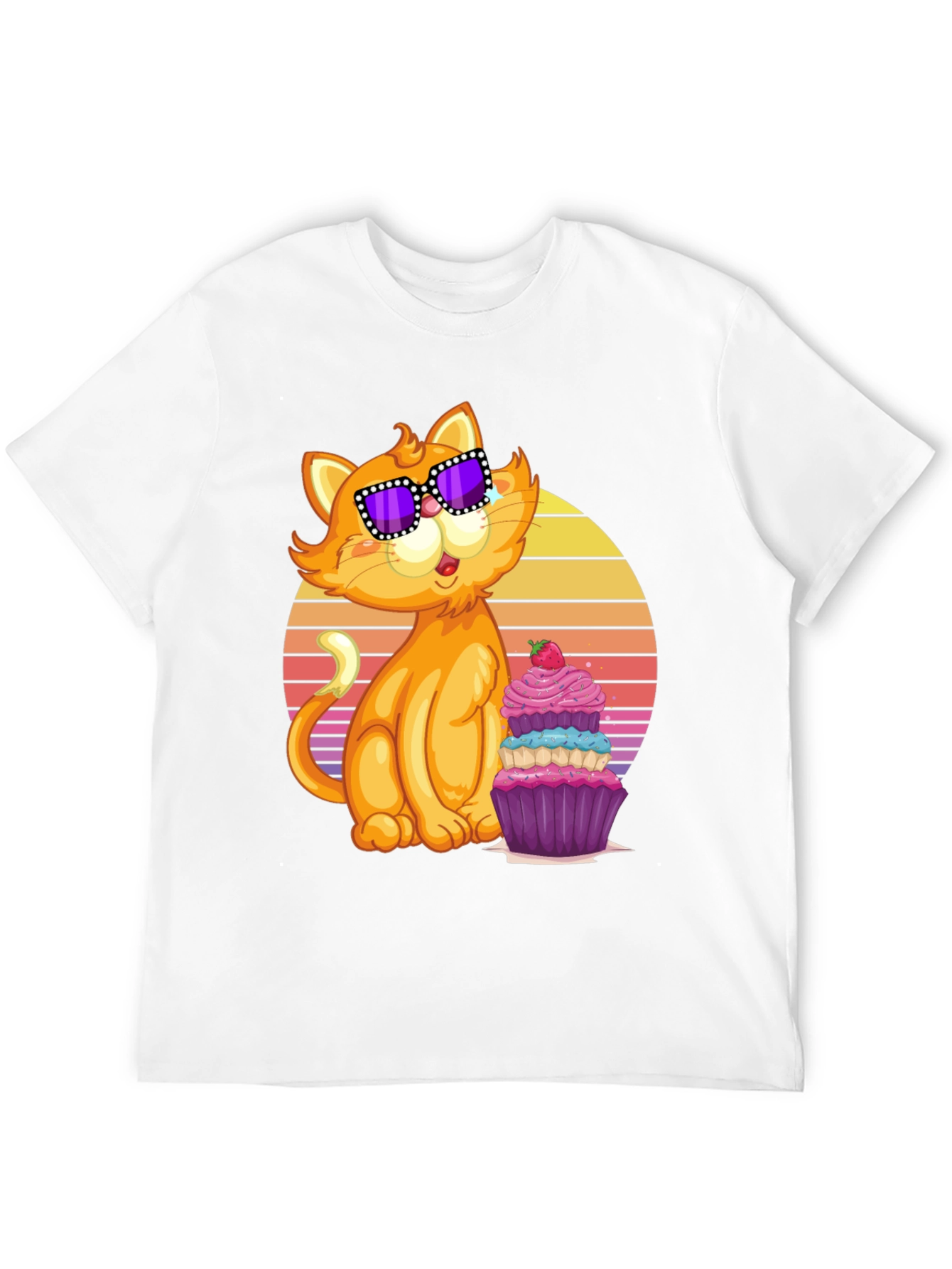 Black Cool Cat with Cupcake T-Shirt view 12