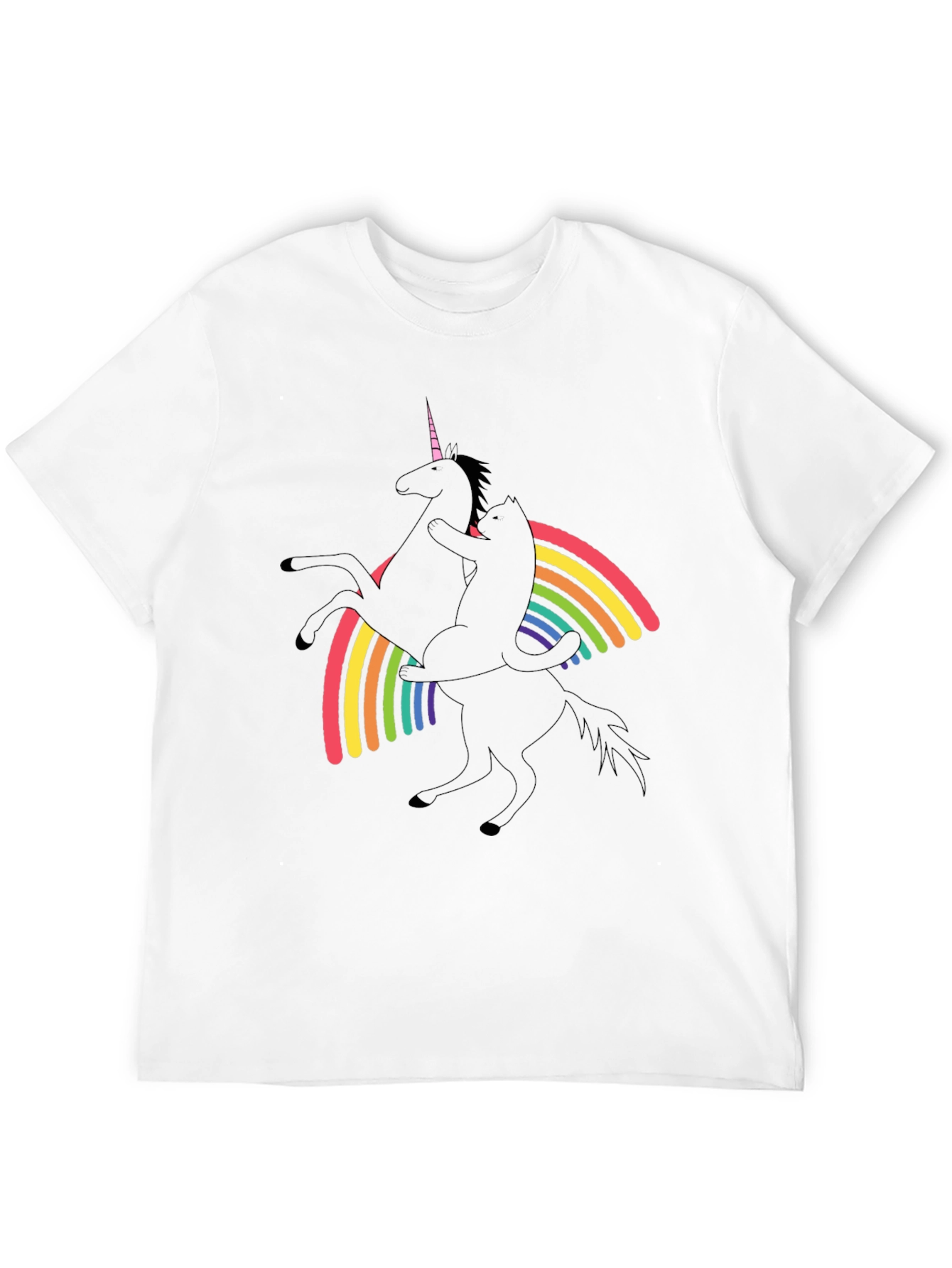Black Unicorn & Cat Rainbow Graphic Black T-Shirt view 12