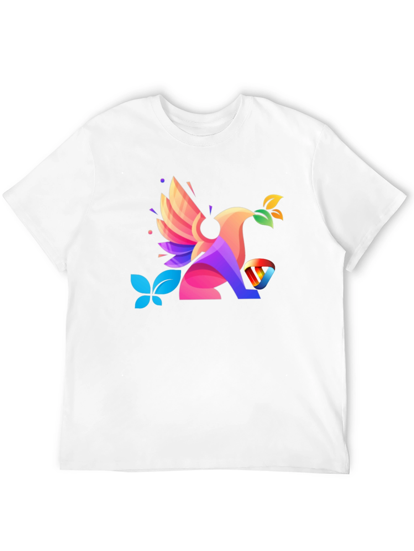Black Colorful Geometric Bird Graphic T-Shirt view 12