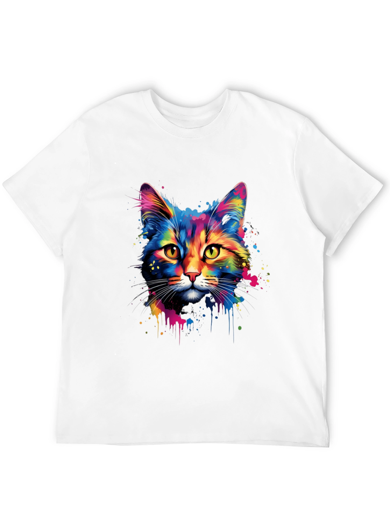 Black Colorful Cat Graphic Print T-Shirt view 12