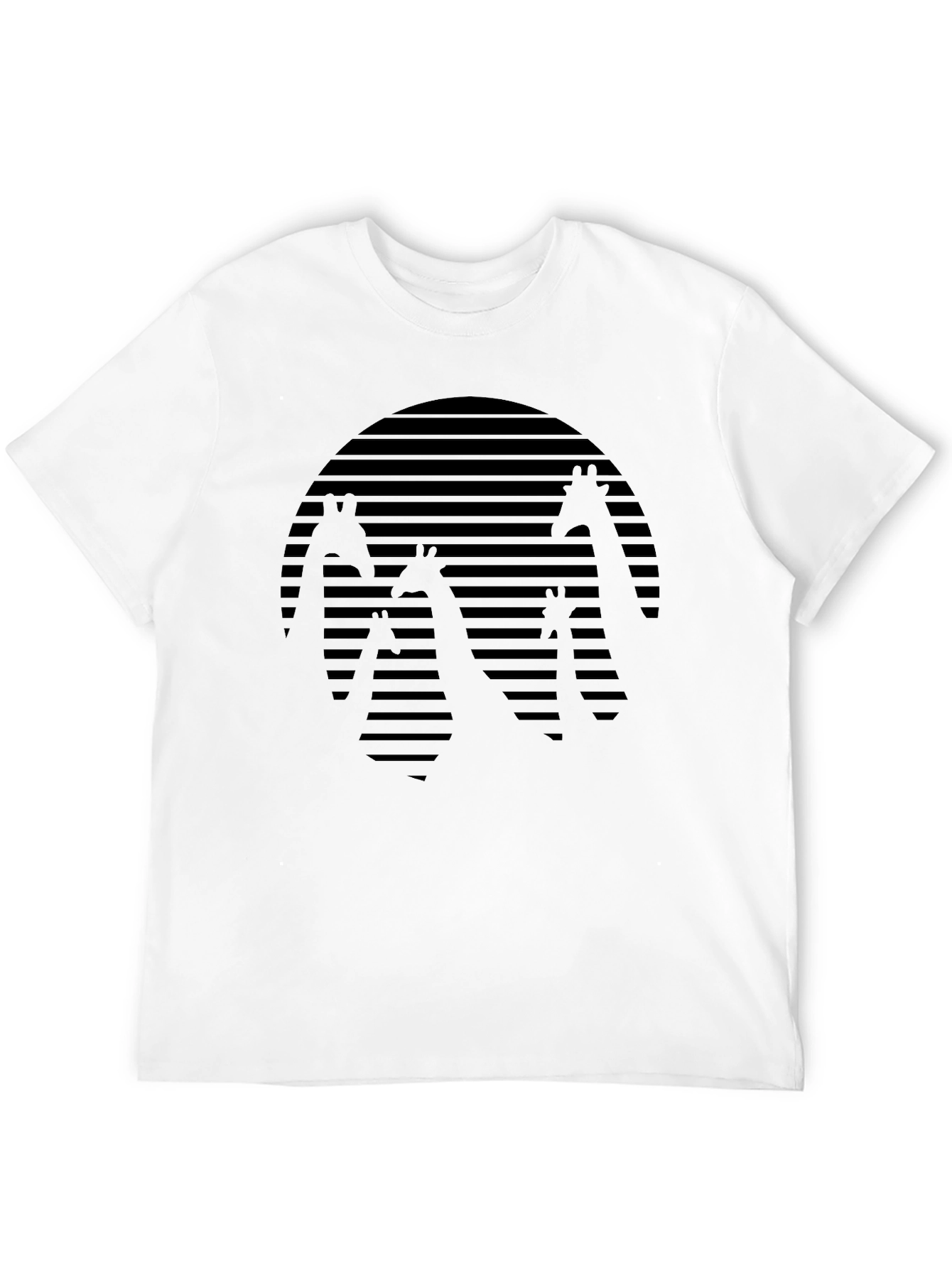 Black Giraffe Silhouette Tee - Striped Sunset Design view 12