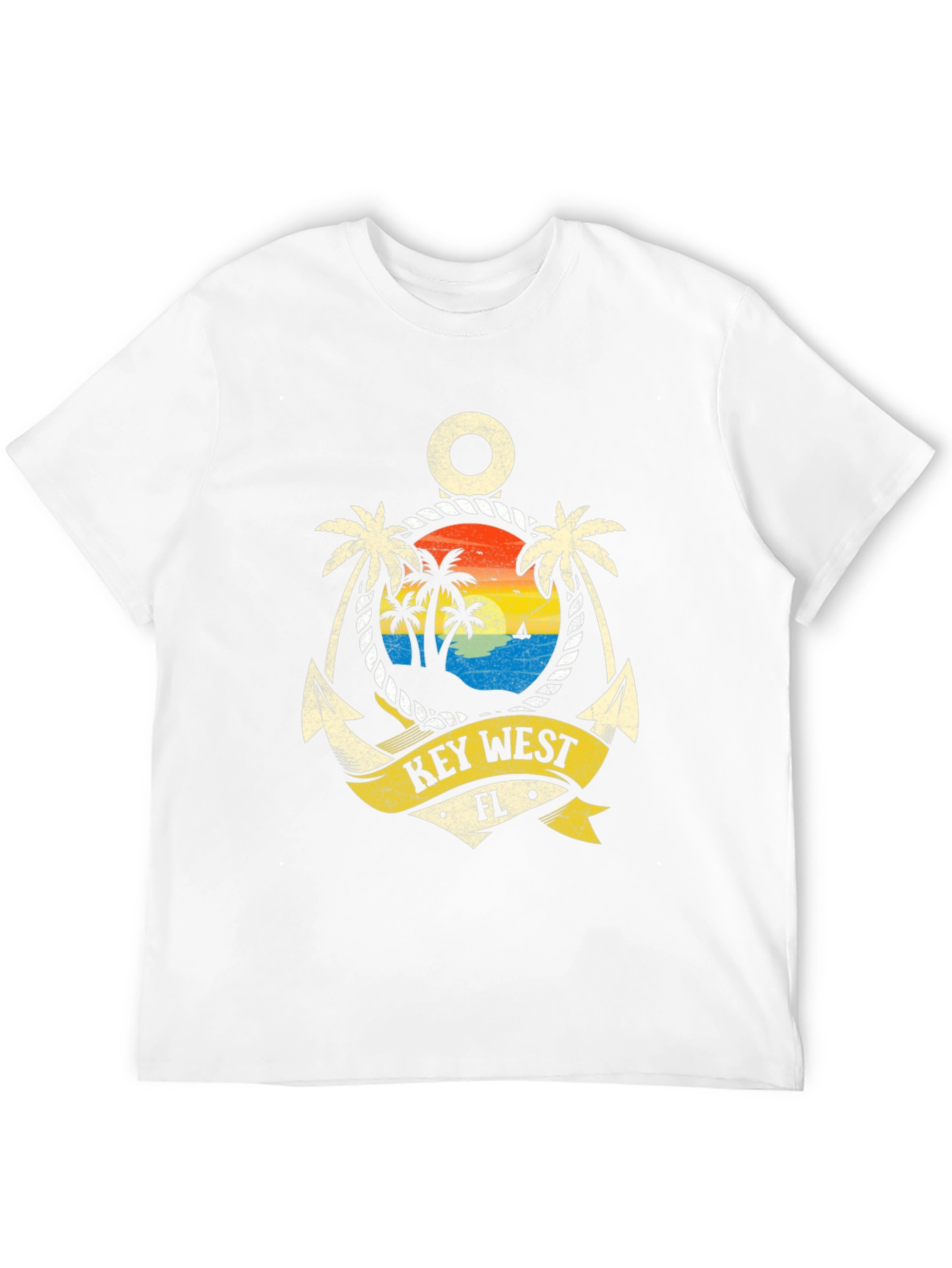 Key West, FL Anchor Palm Tree Black Graphic T-Shirt - 12