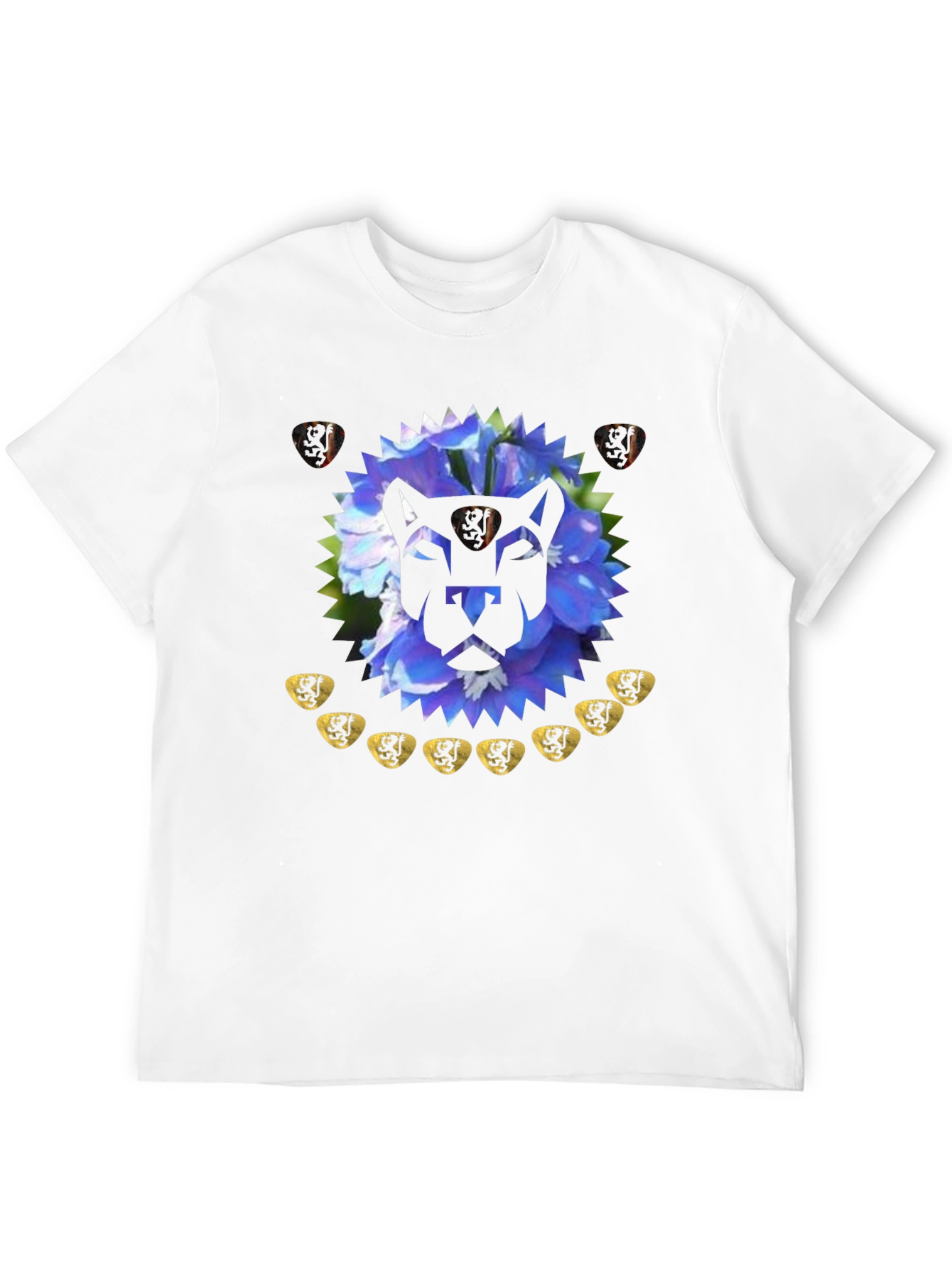 Black Geometric Lion Floral T-Shirt - Modern Graphic Tee view 12
