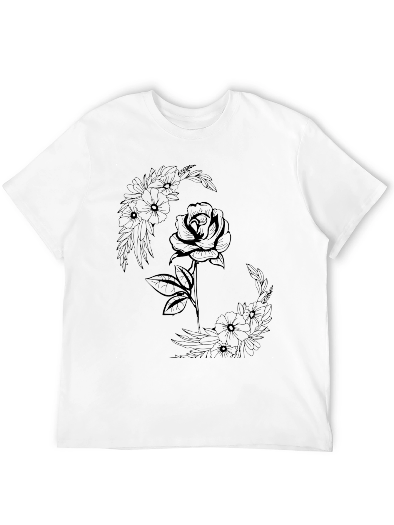 Black Floral Rose Graphic Tee - Modern Black T-Shirt view 12