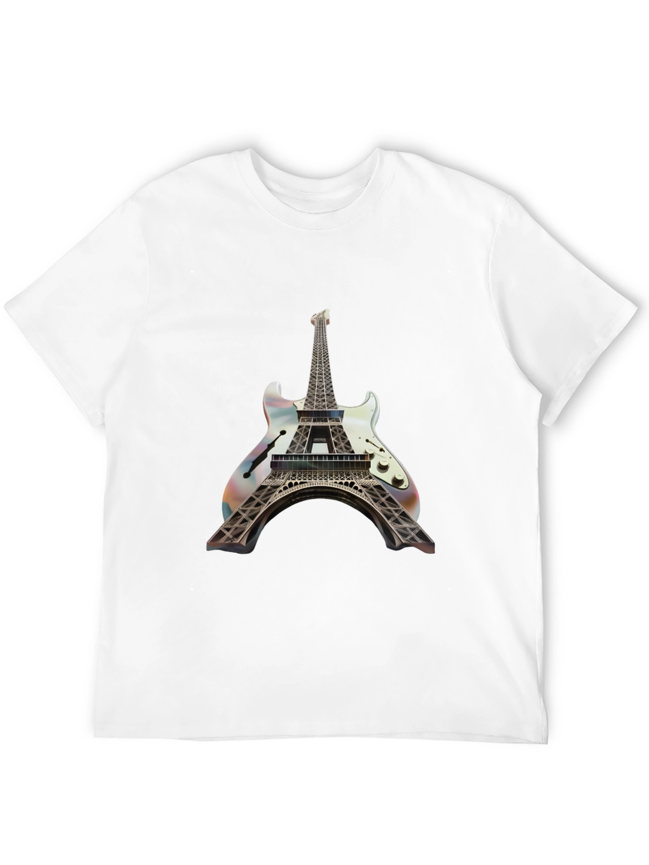 Black Eiffel Tower Guitar T-Shirt - Unique Design view 12