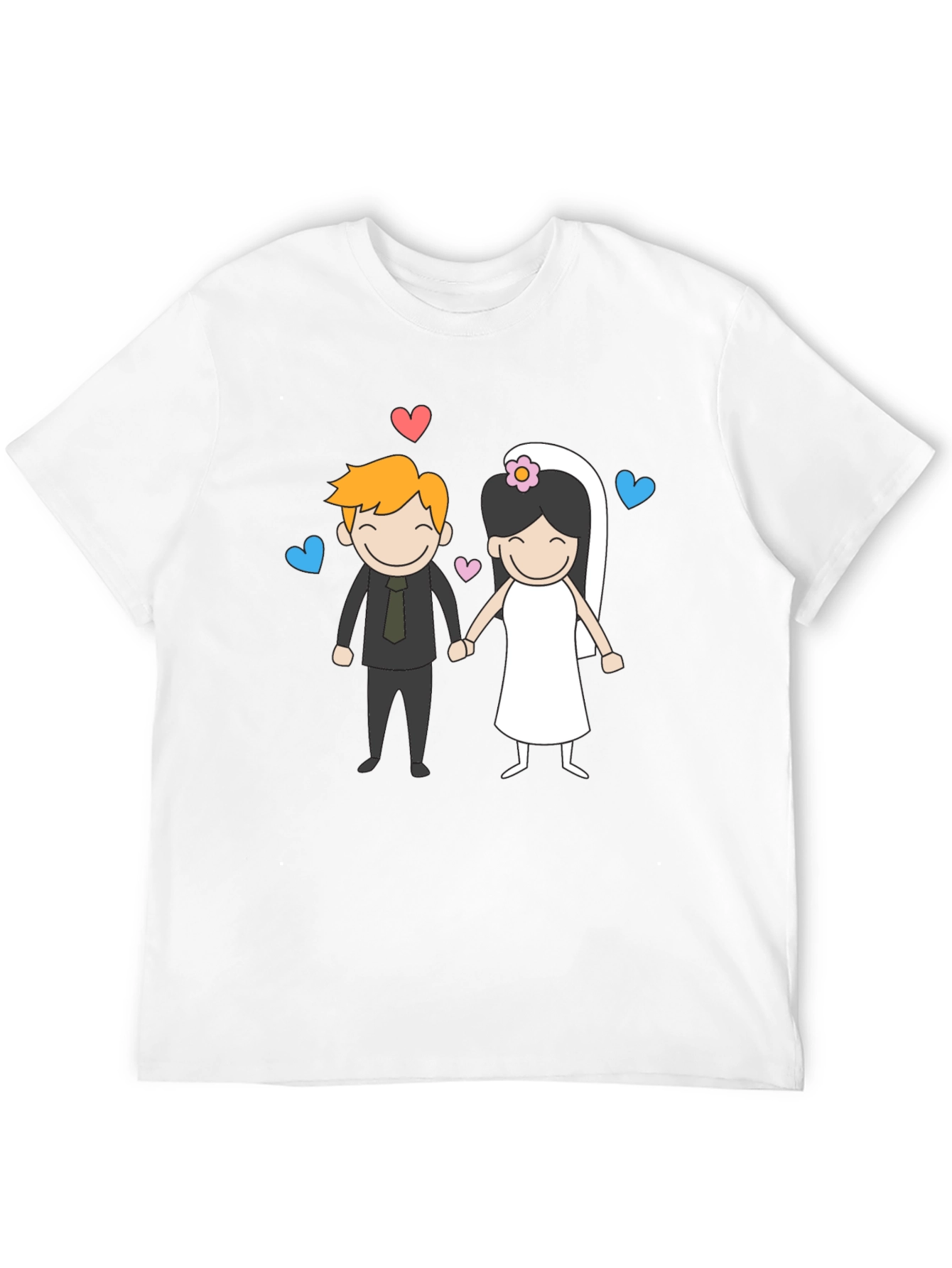 Black Cartoon Wedding Couple Graphic Tee - Black view 12