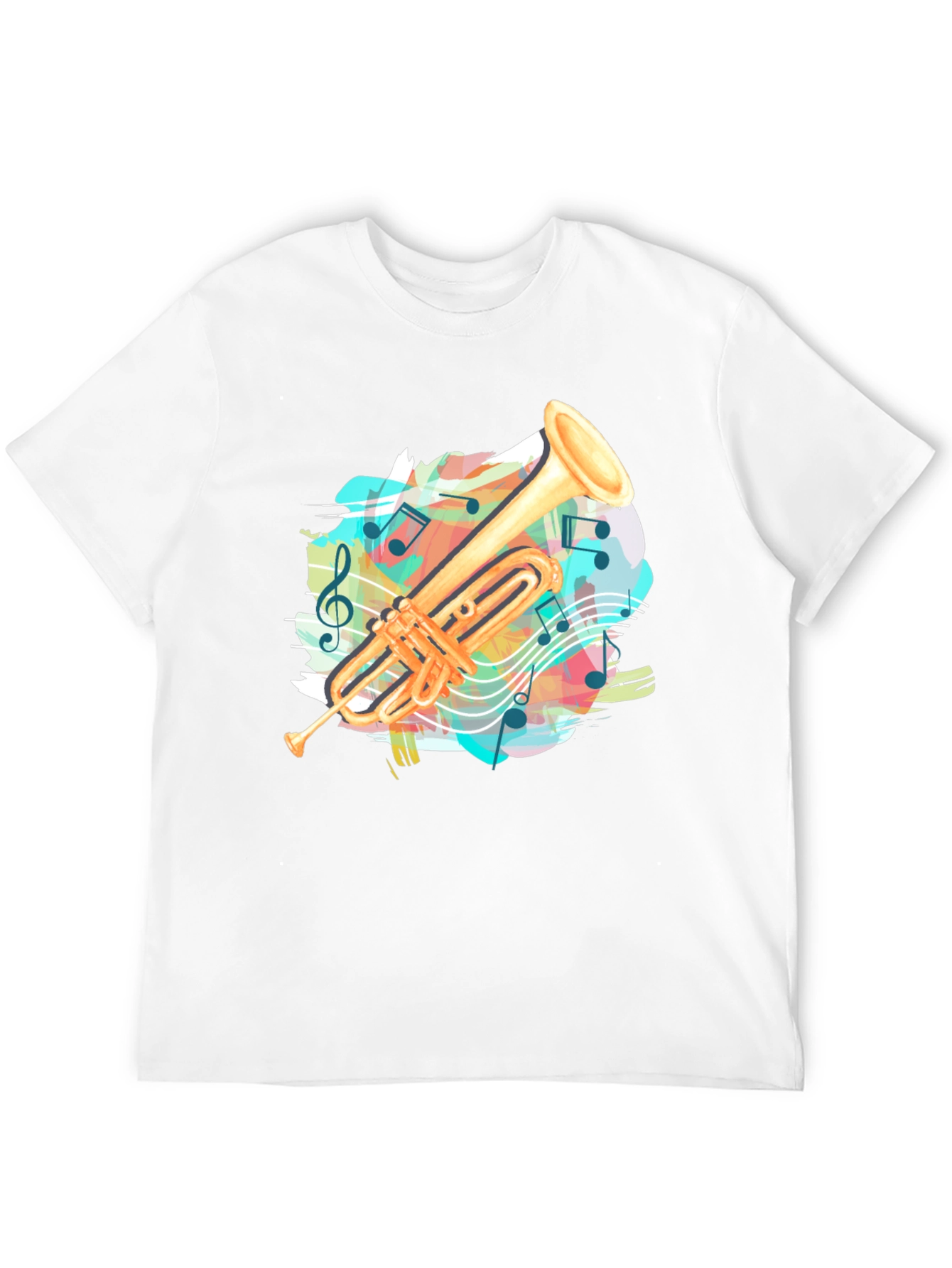 Black Trumpet Music Notes Graphic Tee - Black Casual T-Shirt view 12