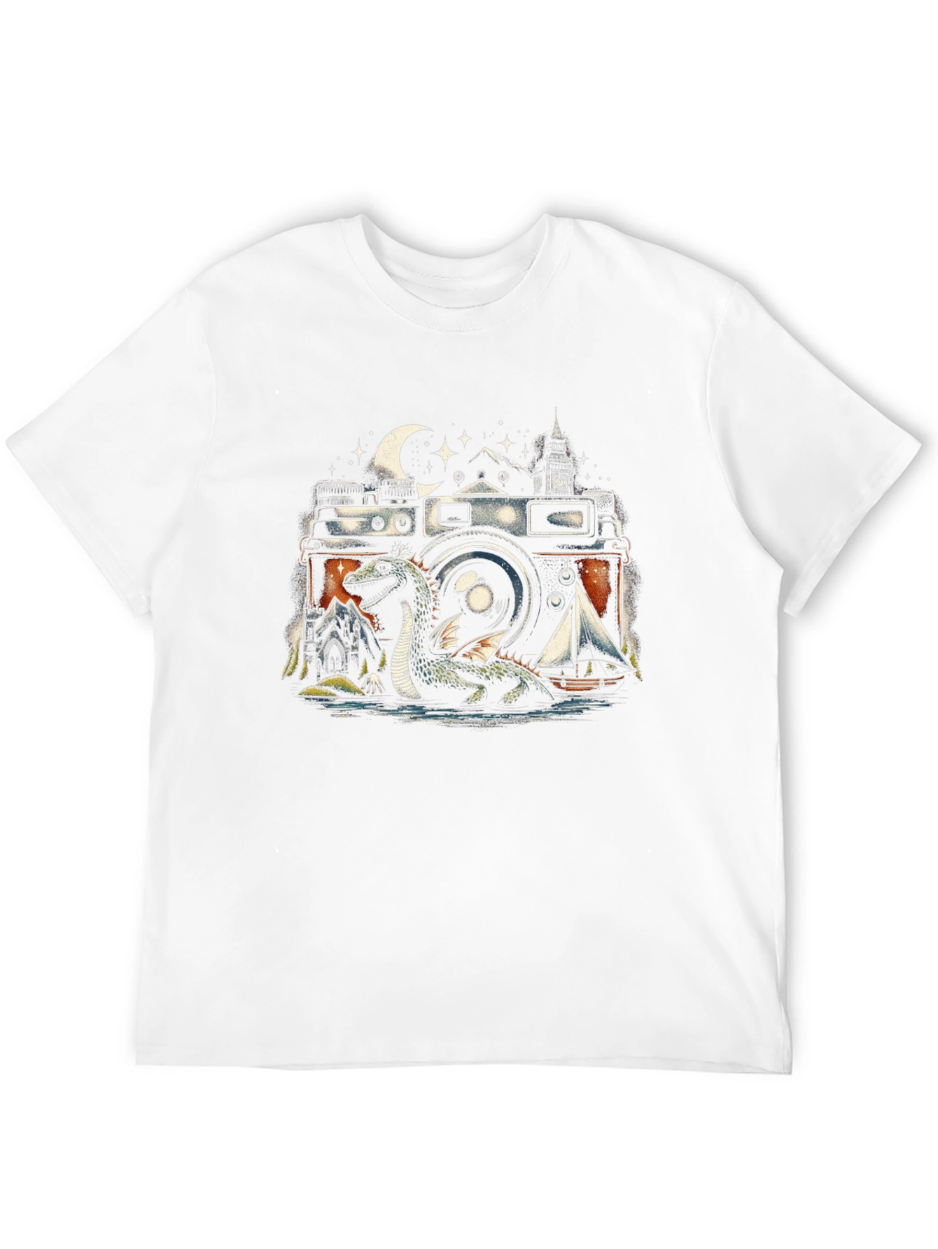 Black Vintage Camera Loch Ness Monster Graphic Tee view 12