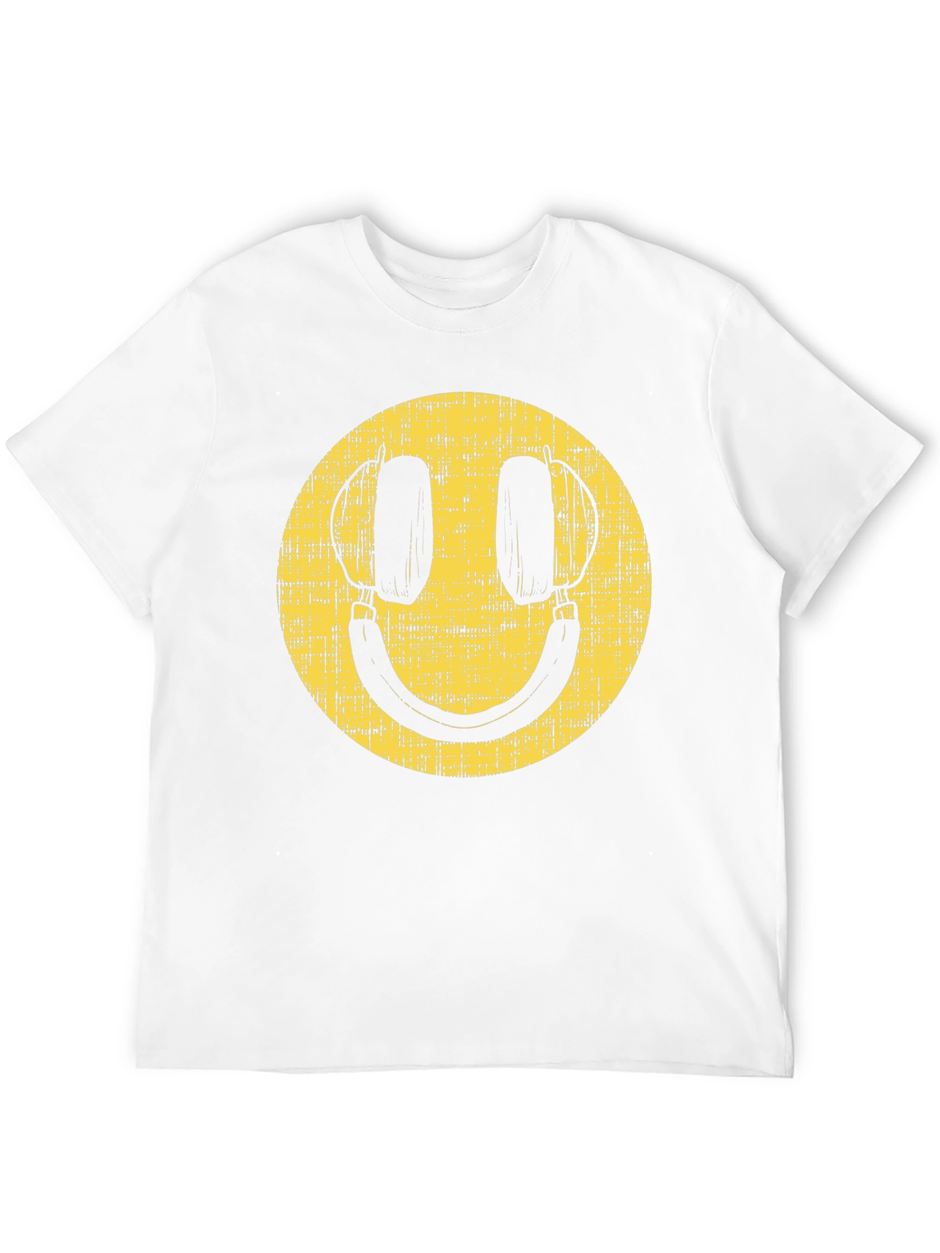 Black Retro Smiley Face Headphones Black T-Shirt view 12