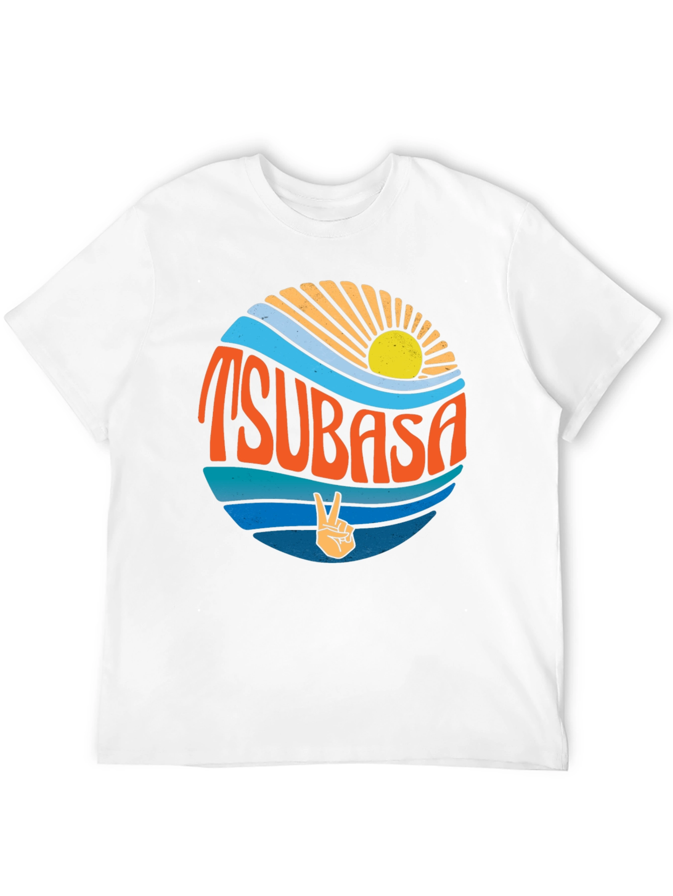 Black Tsubasa Graphic Tee - Retro Sun & Peace Sign T-Shirt view 12