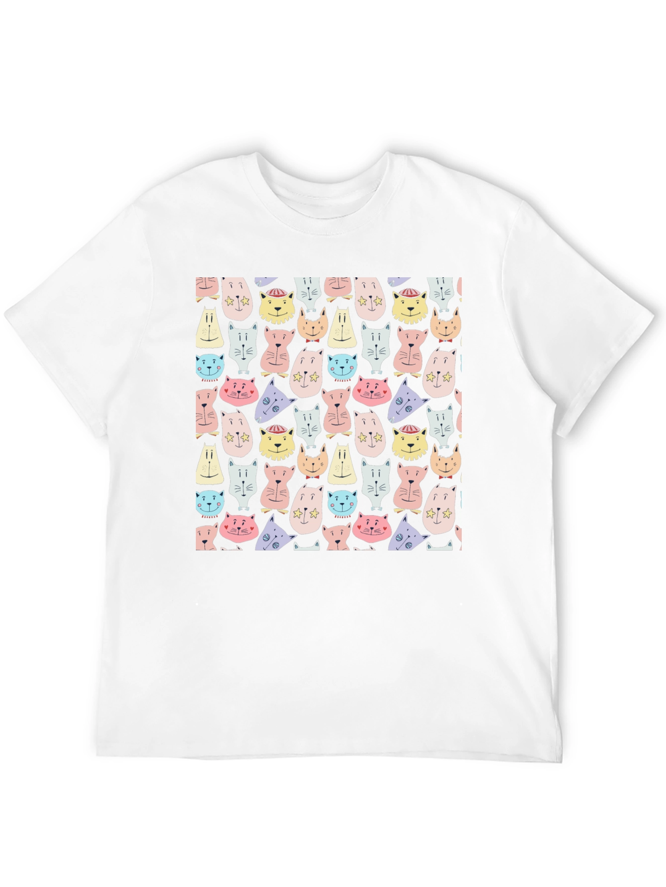 Black Cute Cats Pattern Tee - Unisex Black T-Shirt view 12