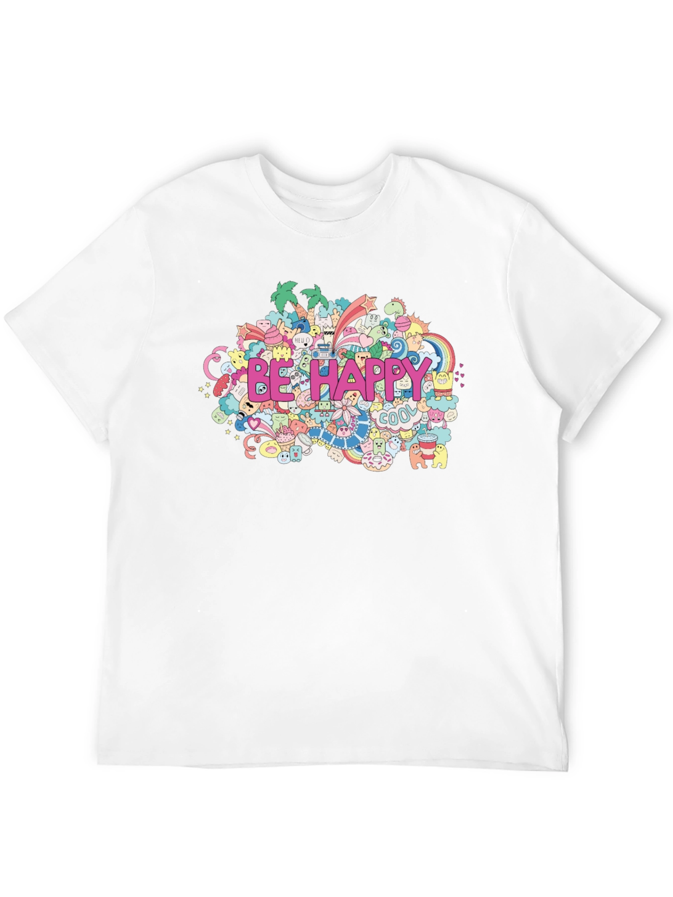Black Be Happy Doodle Art Black T-Shirt view 12