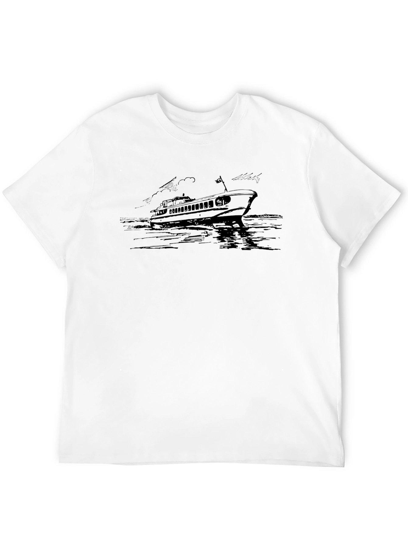 Black Vintage Ferry Boat Graphic Tee - Black Cotton T-Shirt view 12
