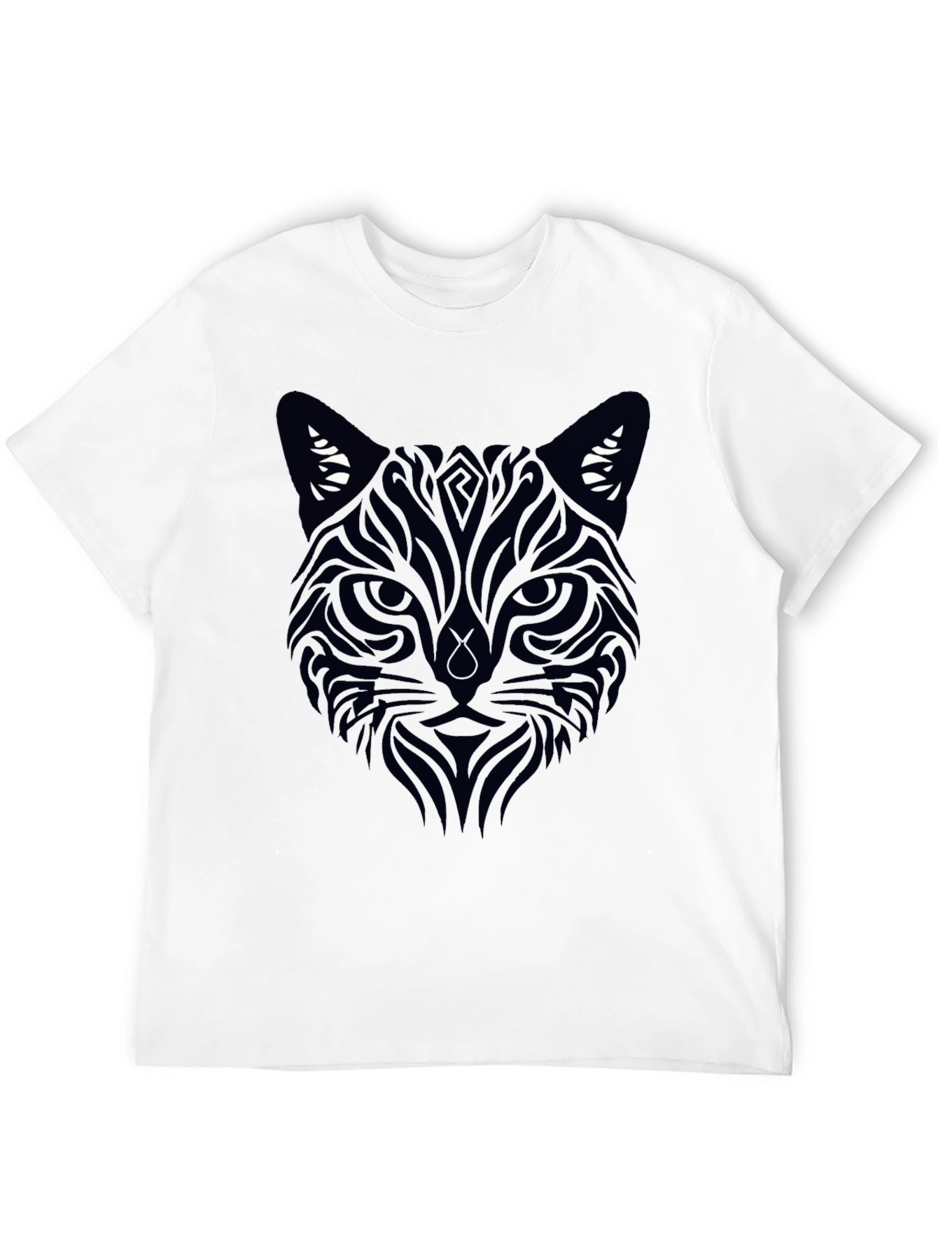 Black Tribal Cat Graphic Tee - Men's Black T-Shirt view 12