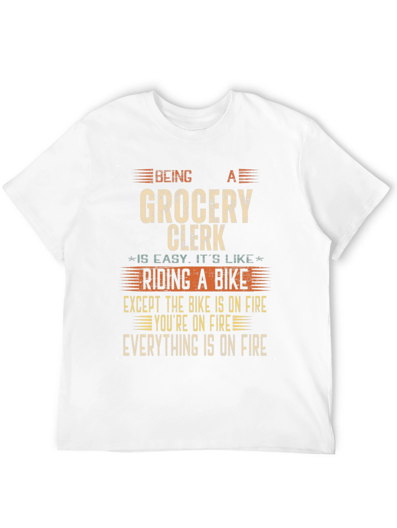 Black Funny Grocery Clerk T-Shirt: Riding A Bike On Fire view 12