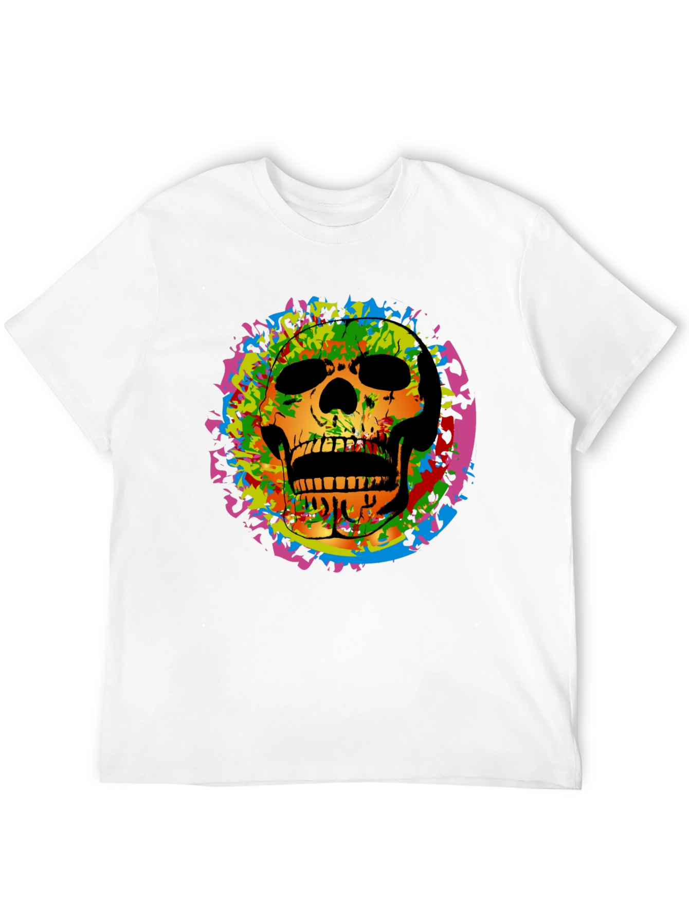 Black Colorful Skull Graphic Tee - Edgy Men's Black T-Shirt view 12