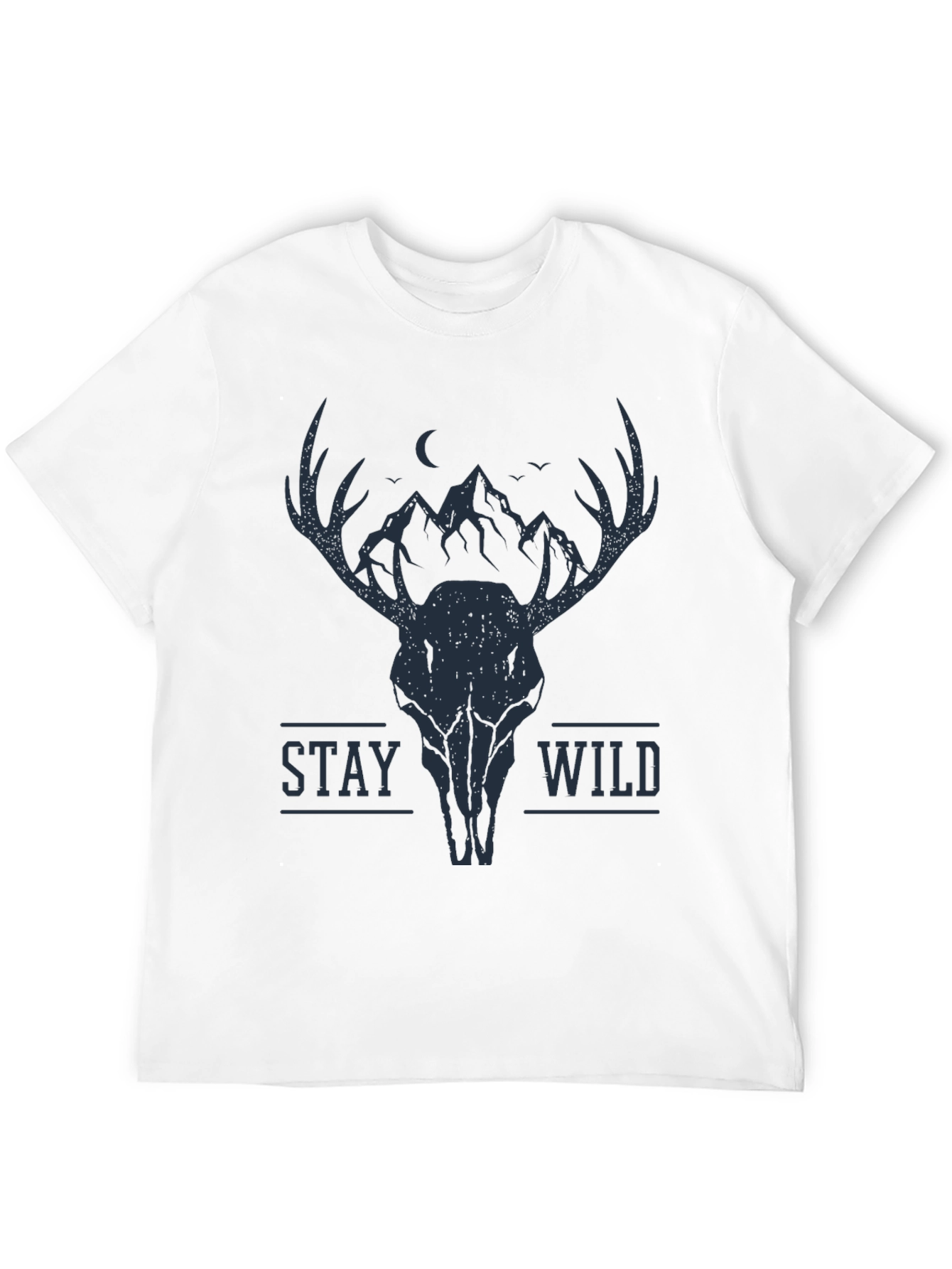 Black Stay Wild Deer Skull Graphic Tee - Black view 12
