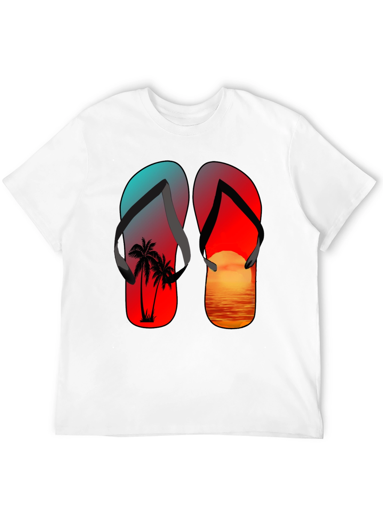 Black Tropical Flip Flop Sunset T-Shirt view 12