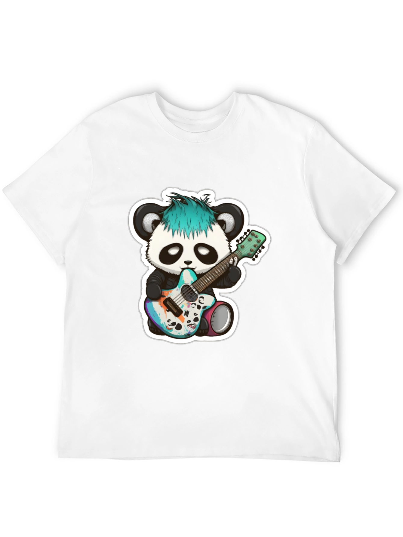 Black Cool Panda Guitarist Black T-Shirt view 12