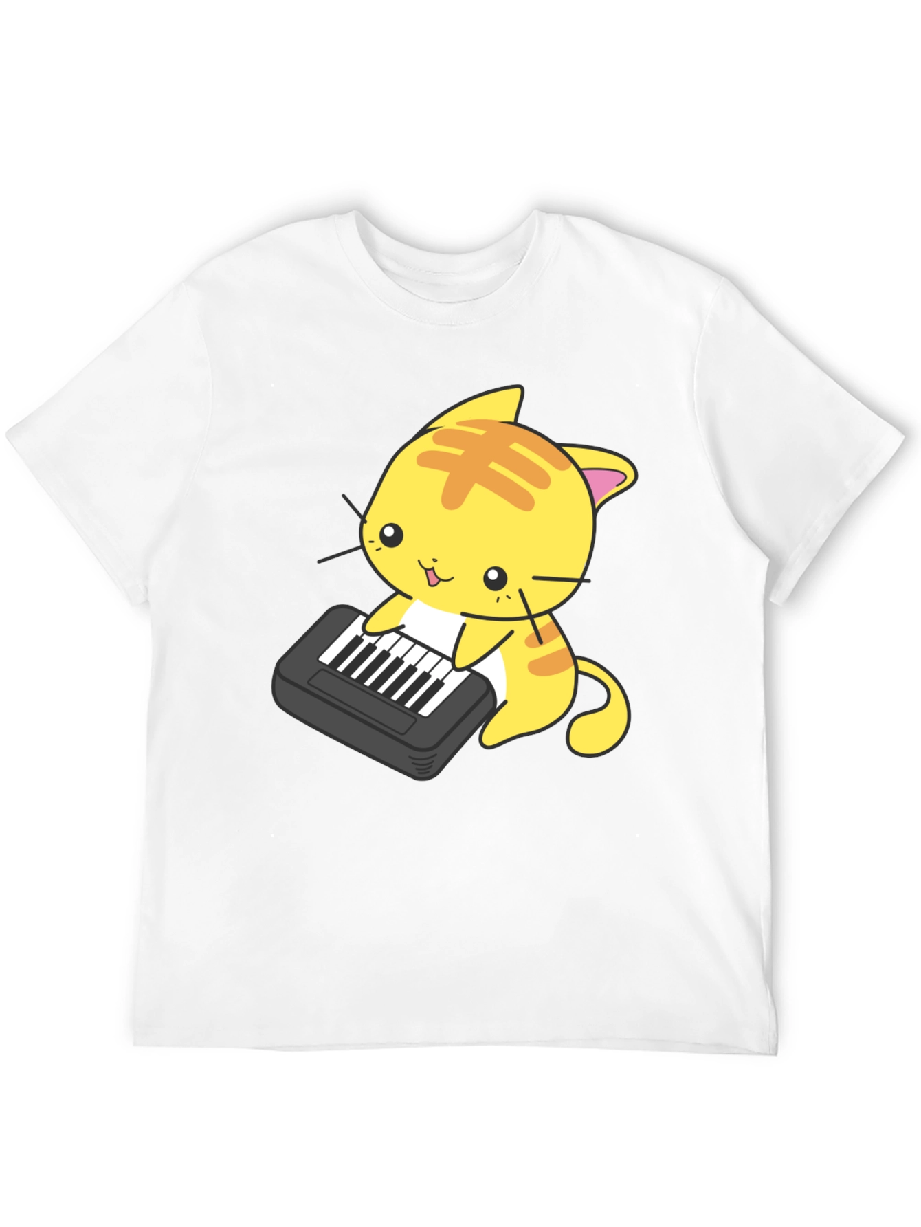Black Cute Cat Keyboard T-Shirt view 12