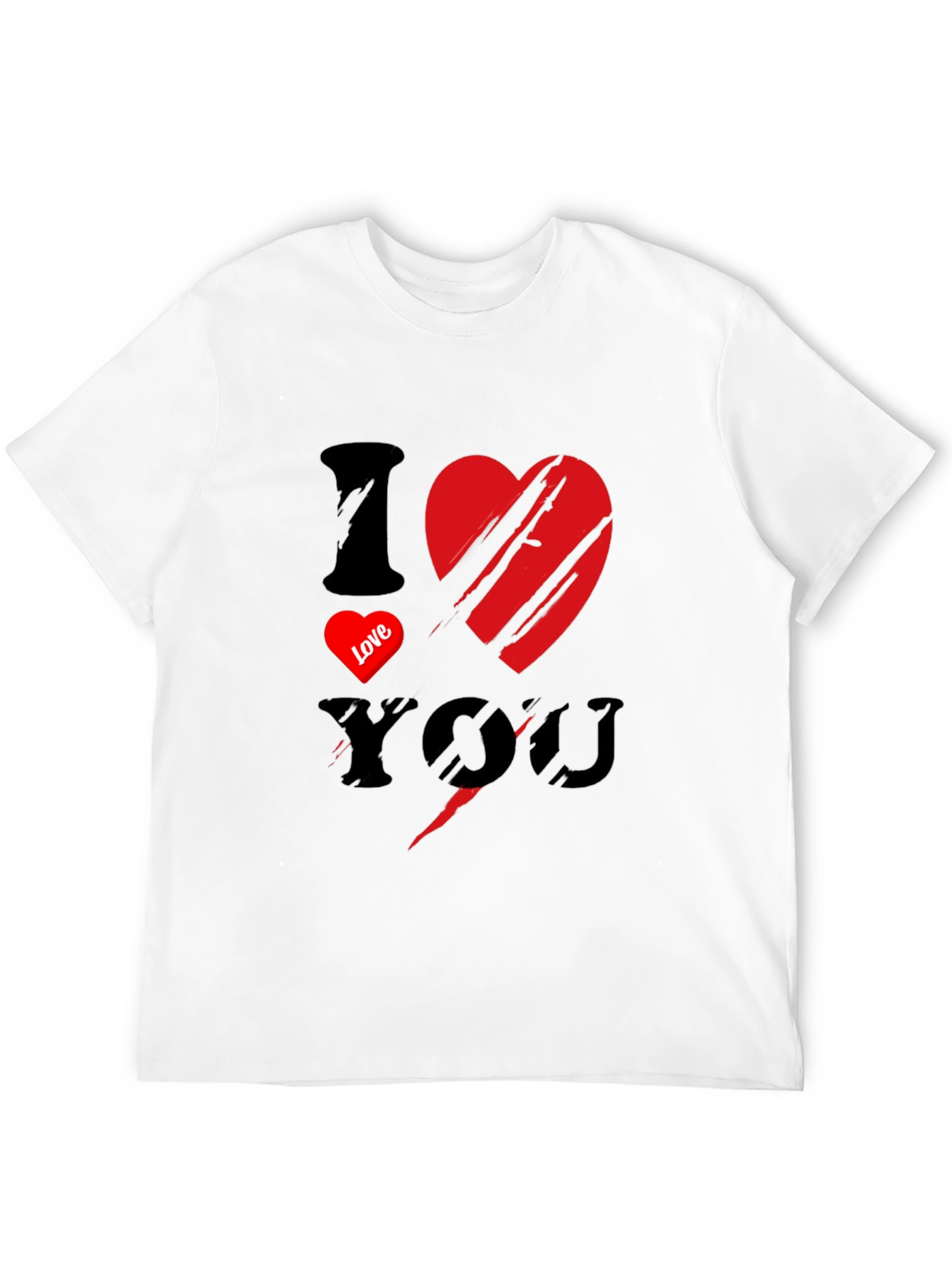 Black I Love You Graphic Print Men's Black T-Shirt view 12