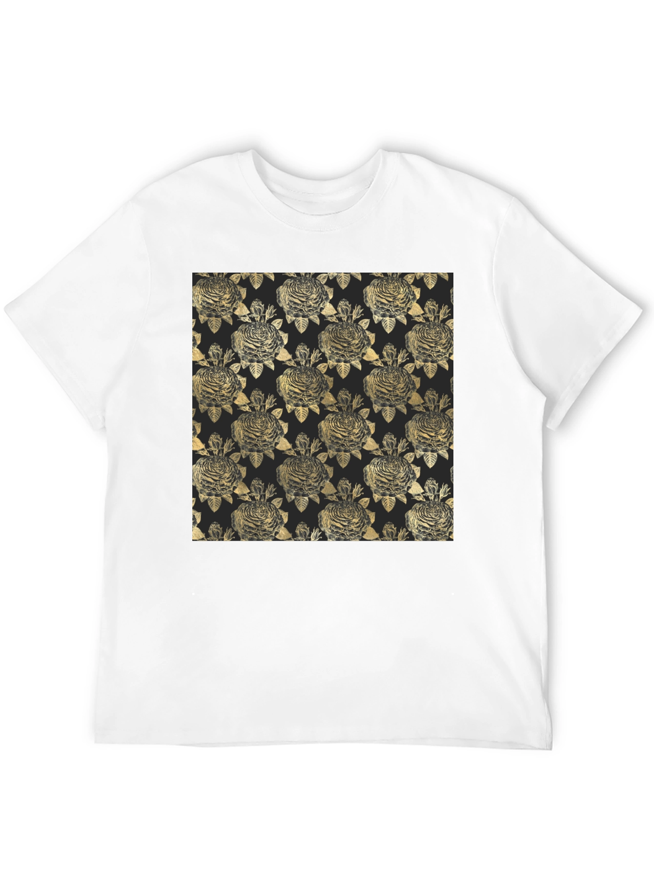 Black Golden Floral Pattern Black T-Shirt view 12