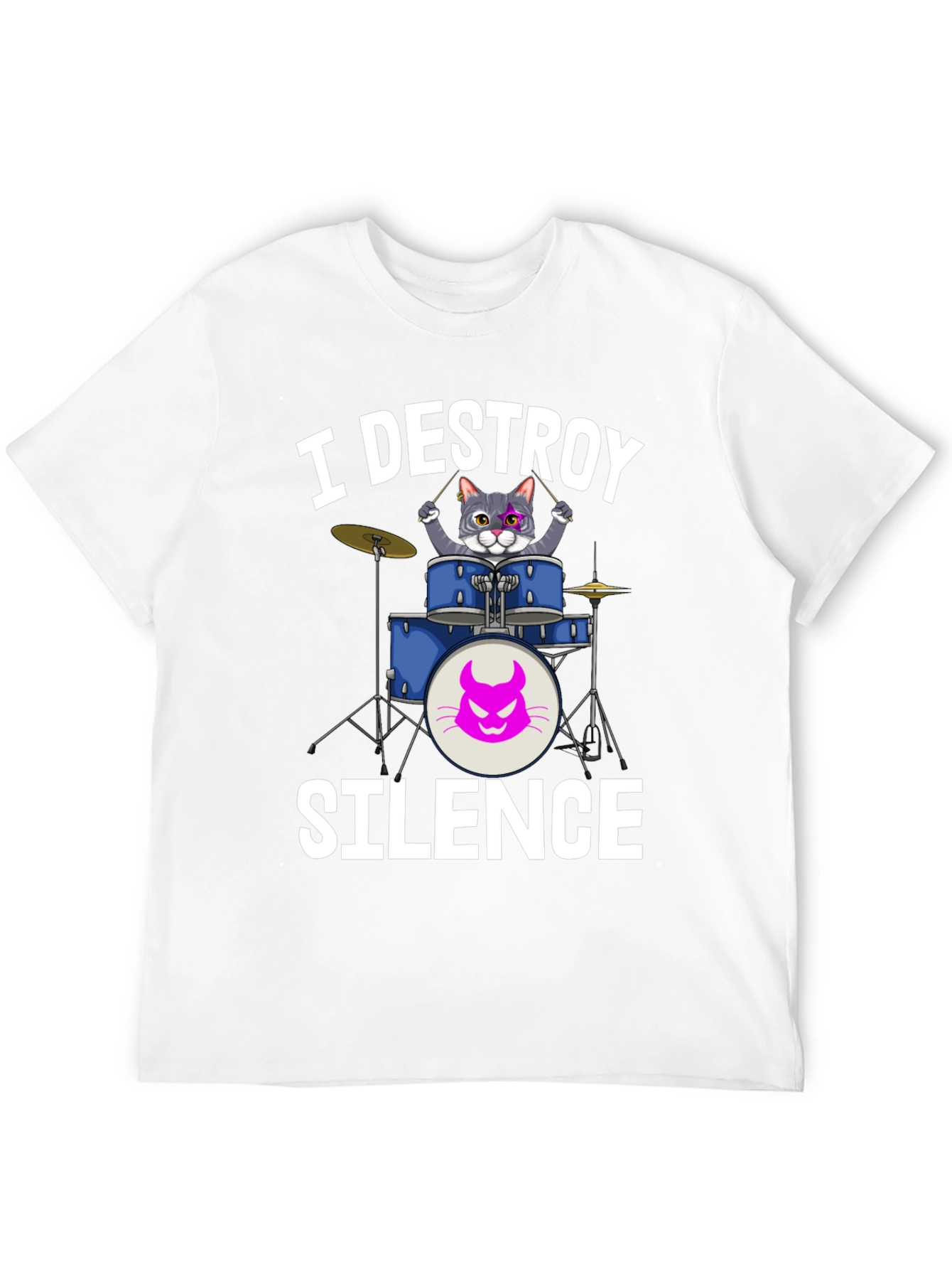 Black I Destroy Silence Cat Drummer T-Shirt view 12