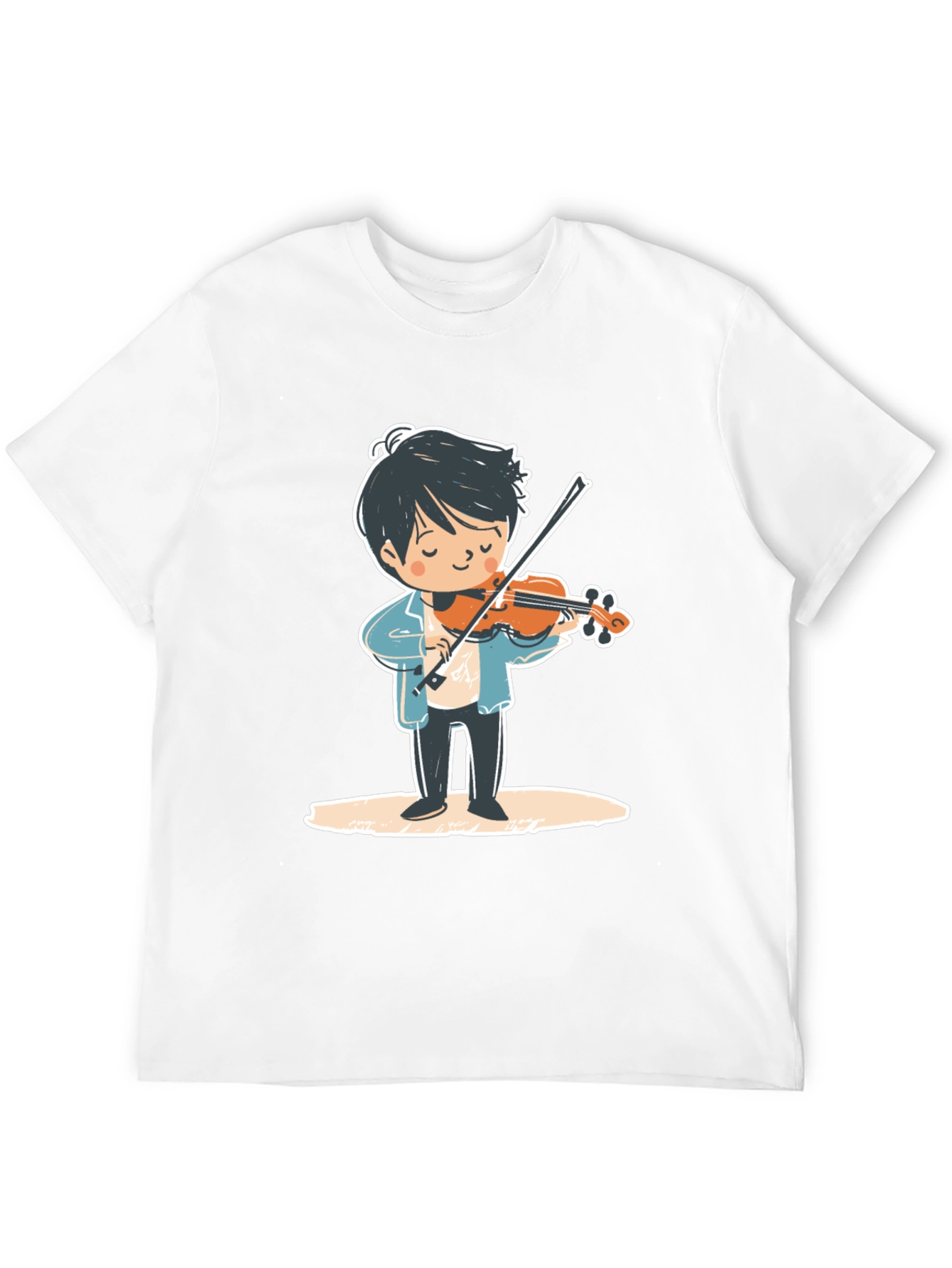 Black Violinist Cartoon Graphic Tee - Unisex Black T-Shirt view 12