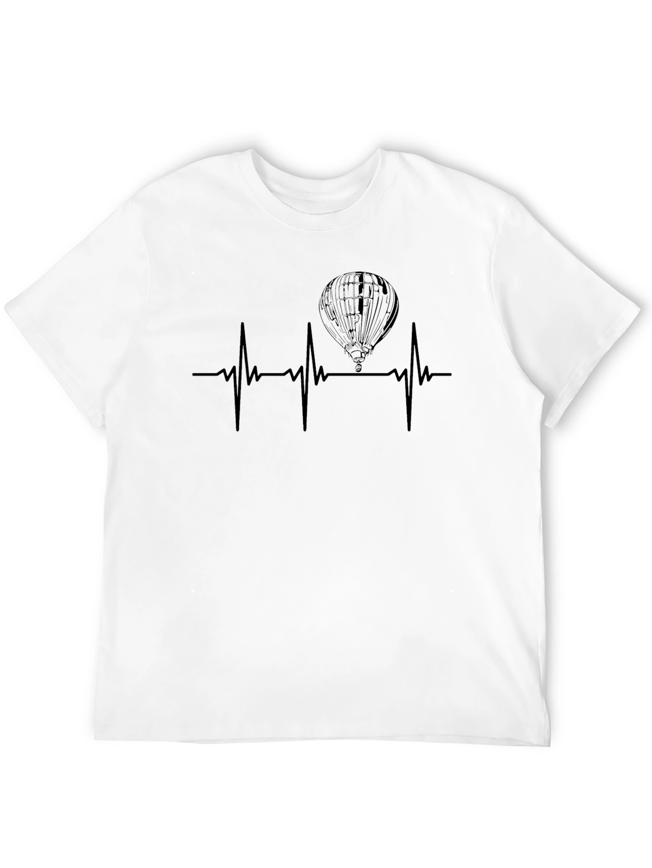 Black Heartbeat Hot Air Balloon T-Shirt - Black, Unique Design view 12