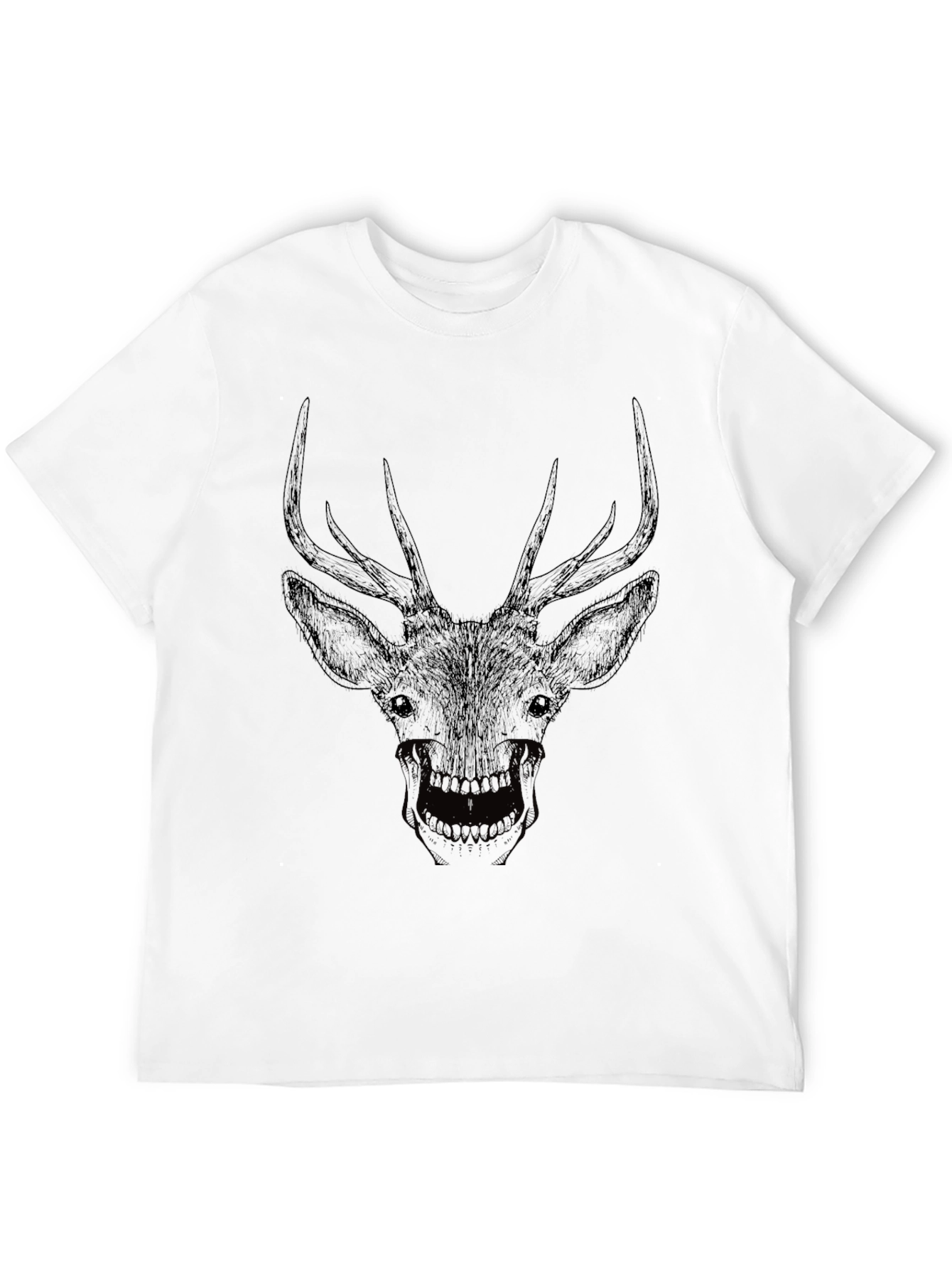 Black Men's Black Deer Skull Graphic Tee view 12