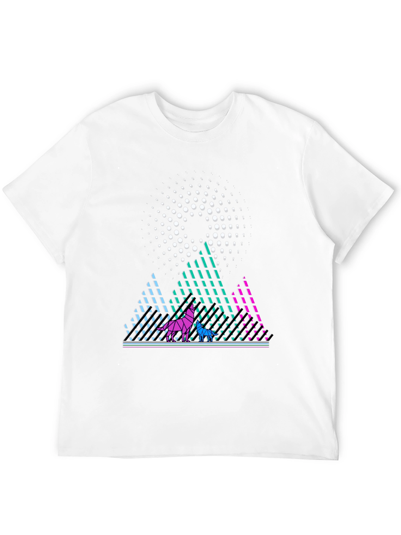 Black Geometric Wolves T-Shirt view 12