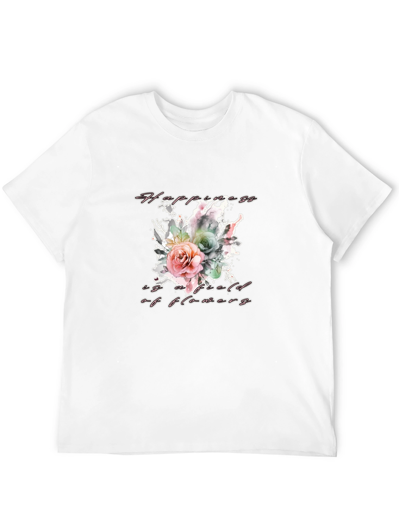 Black Floral Happiness T-Shirt - Stylish & Comfortable view 12