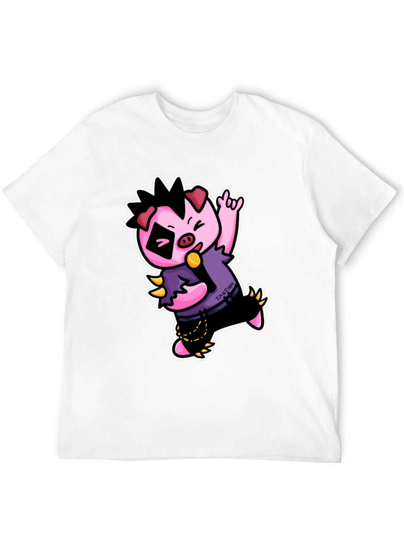 Black Cool Punk Pig T-Shirt - Black view 12