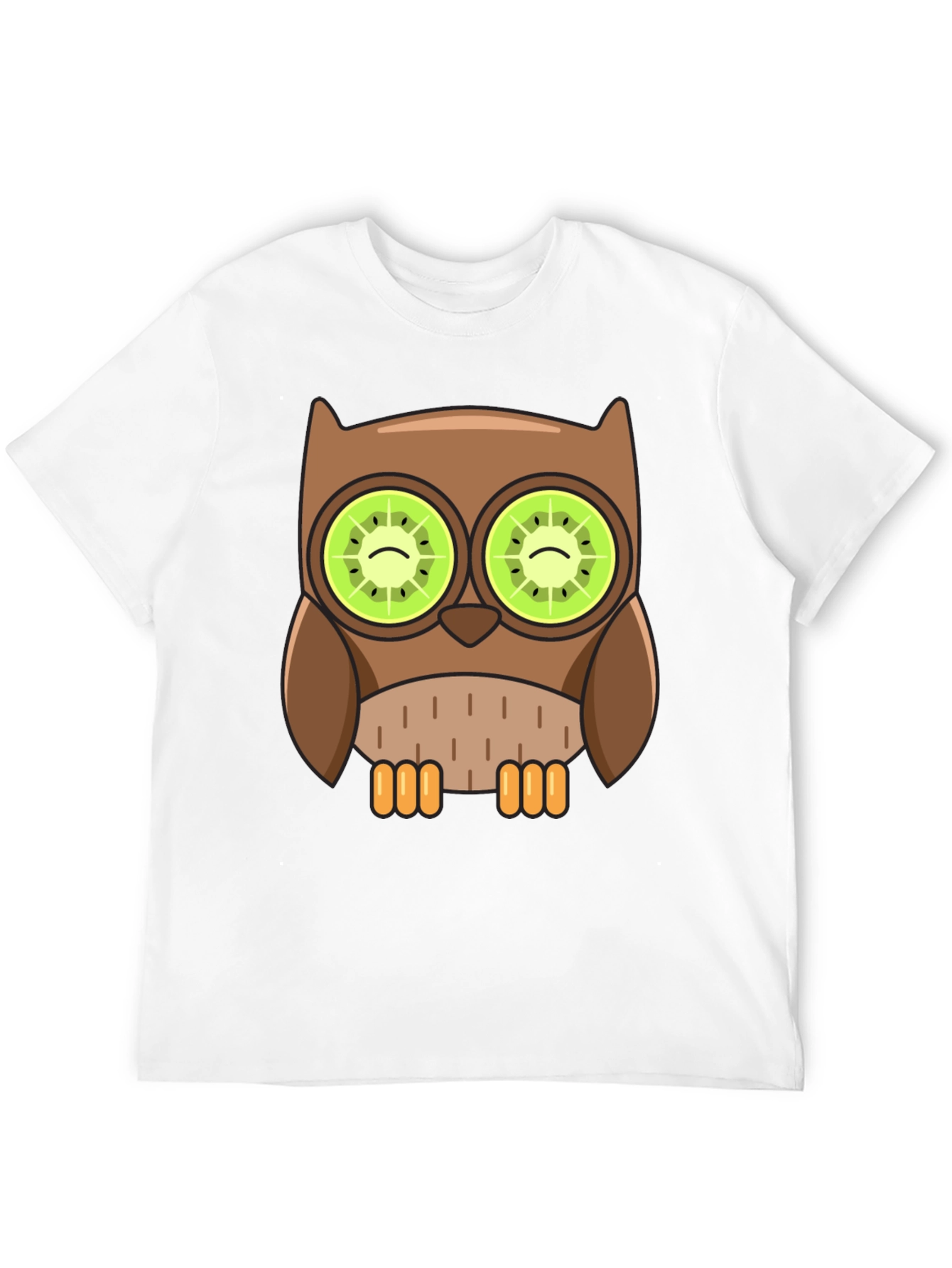 Black Whimsical Owl T-Shirt with Kiwi Eyes Design view 12