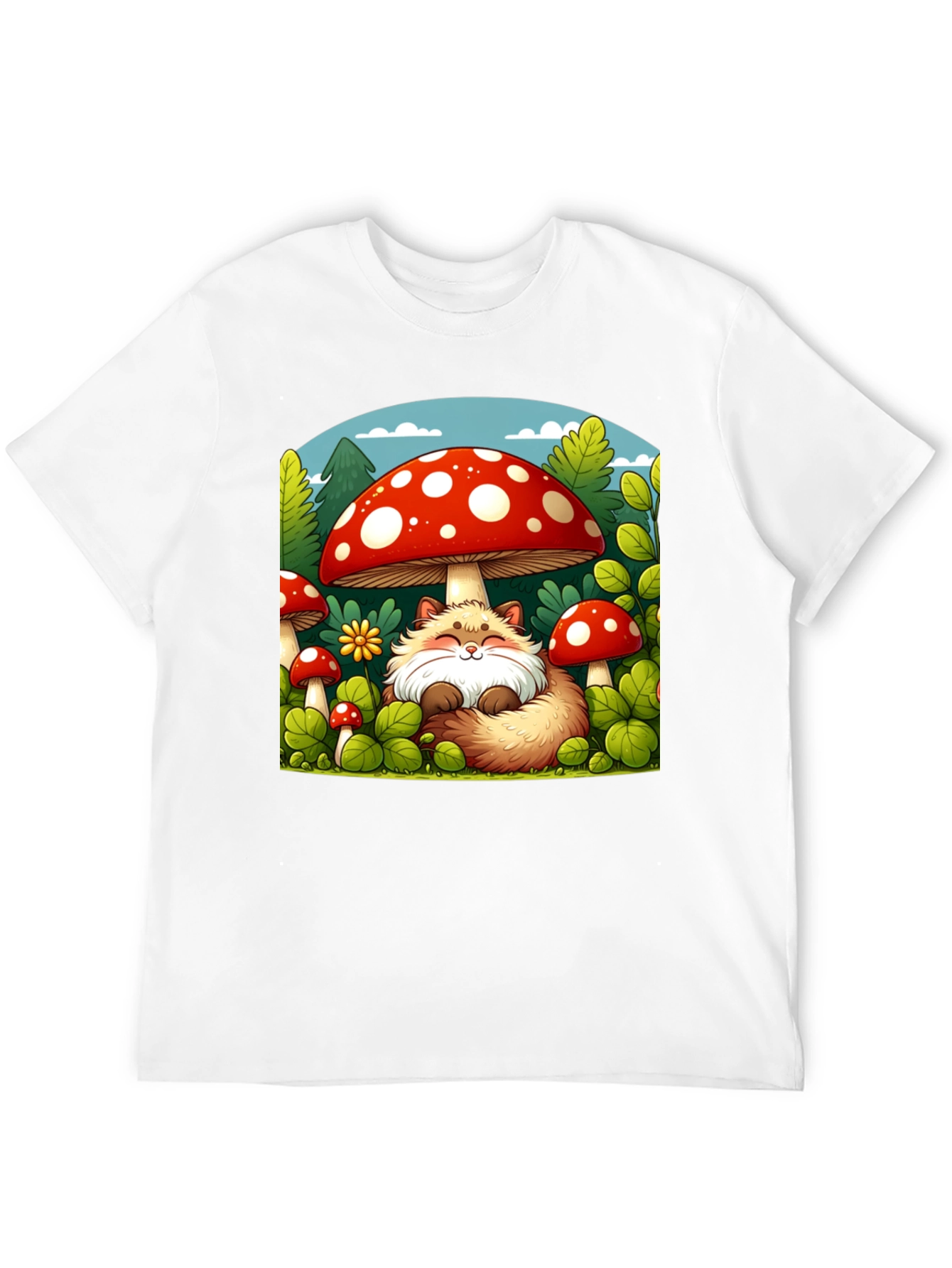 Black Whimsical Fox & Mushroom Graphic T-Shirt view 12