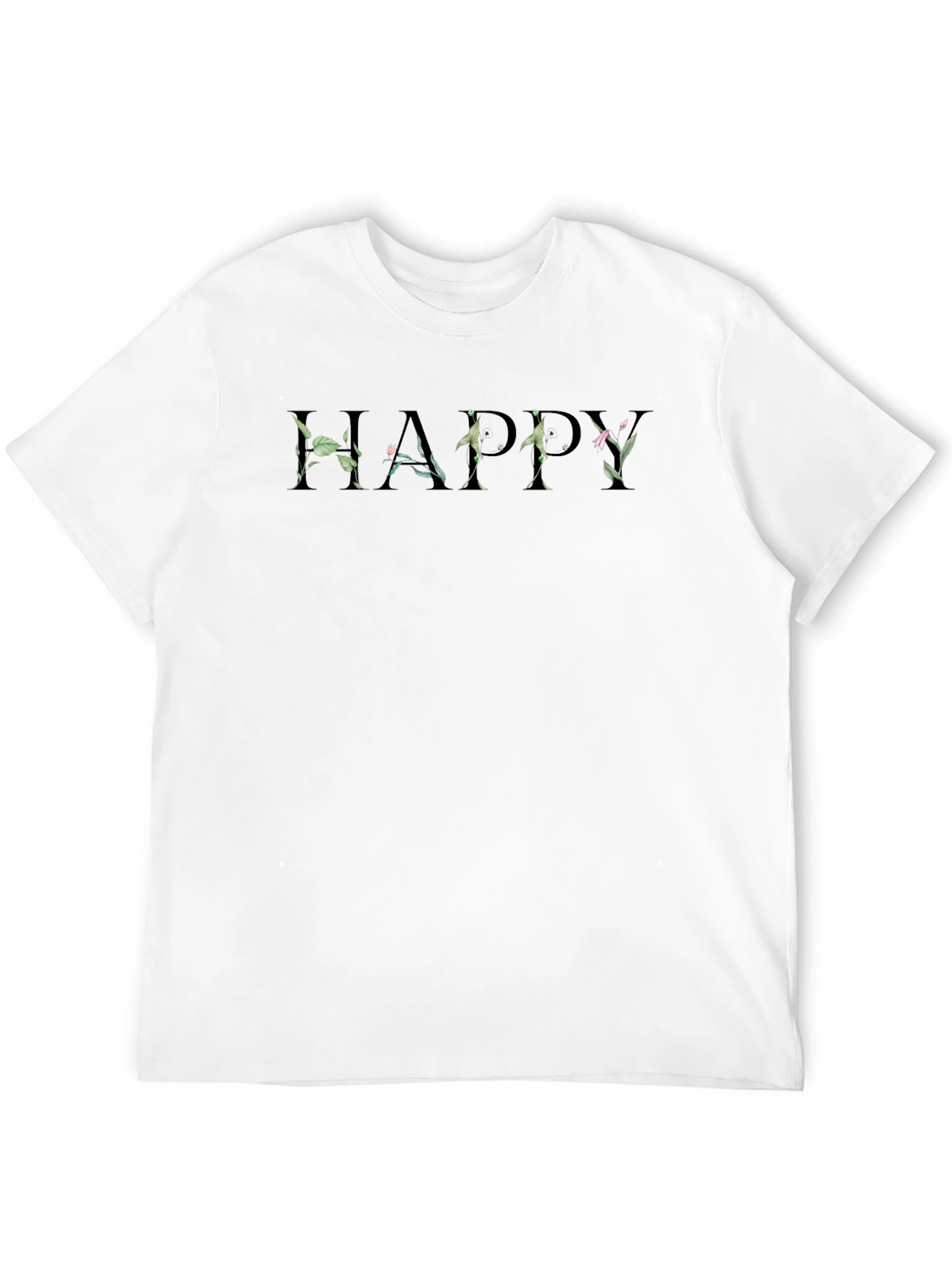 Black Floral "Happy" Black Crew Neck T-Shirt view 12