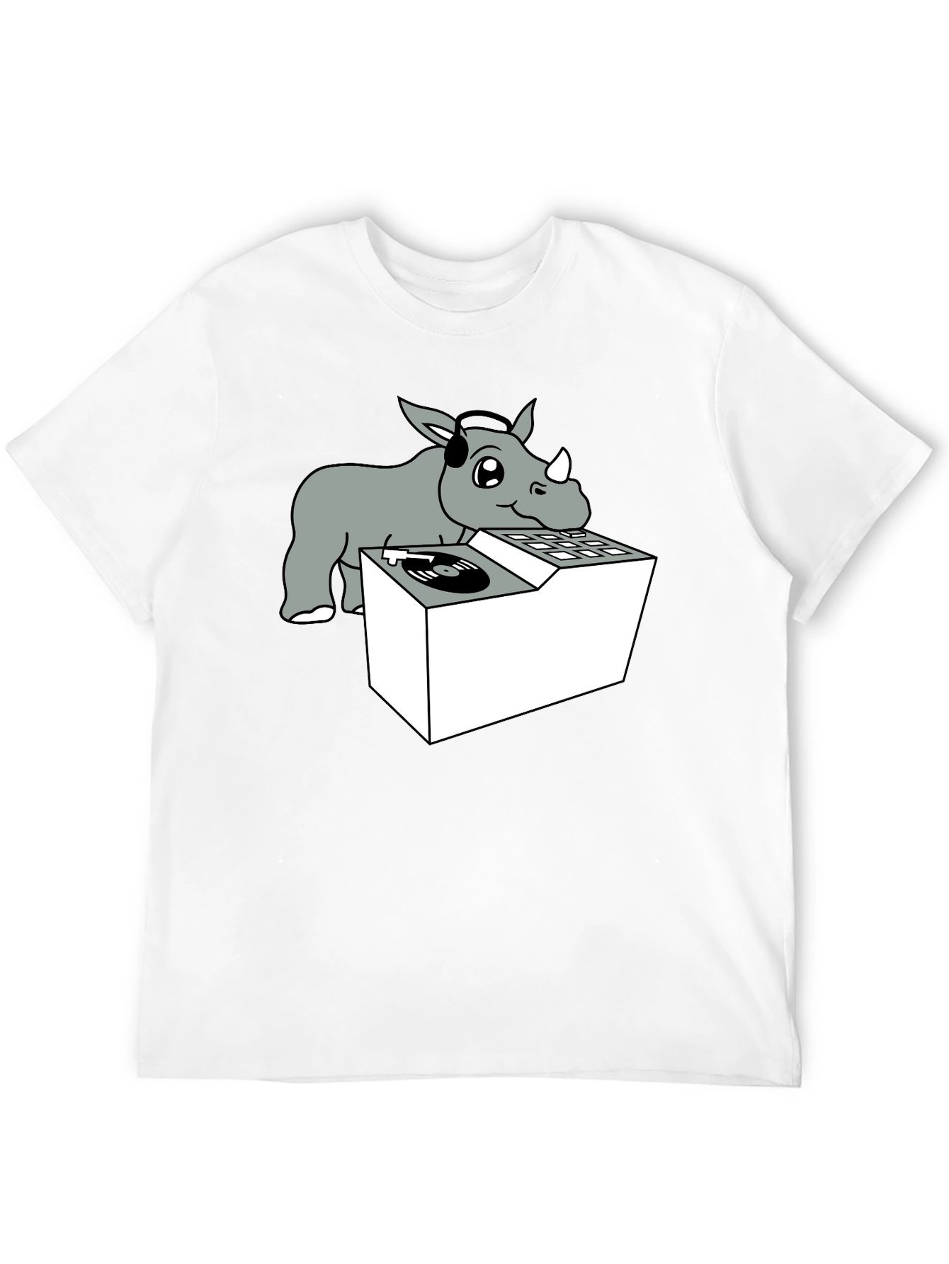 Black DJ Rhino Graphic Tee - Music Lover Shirt view 12