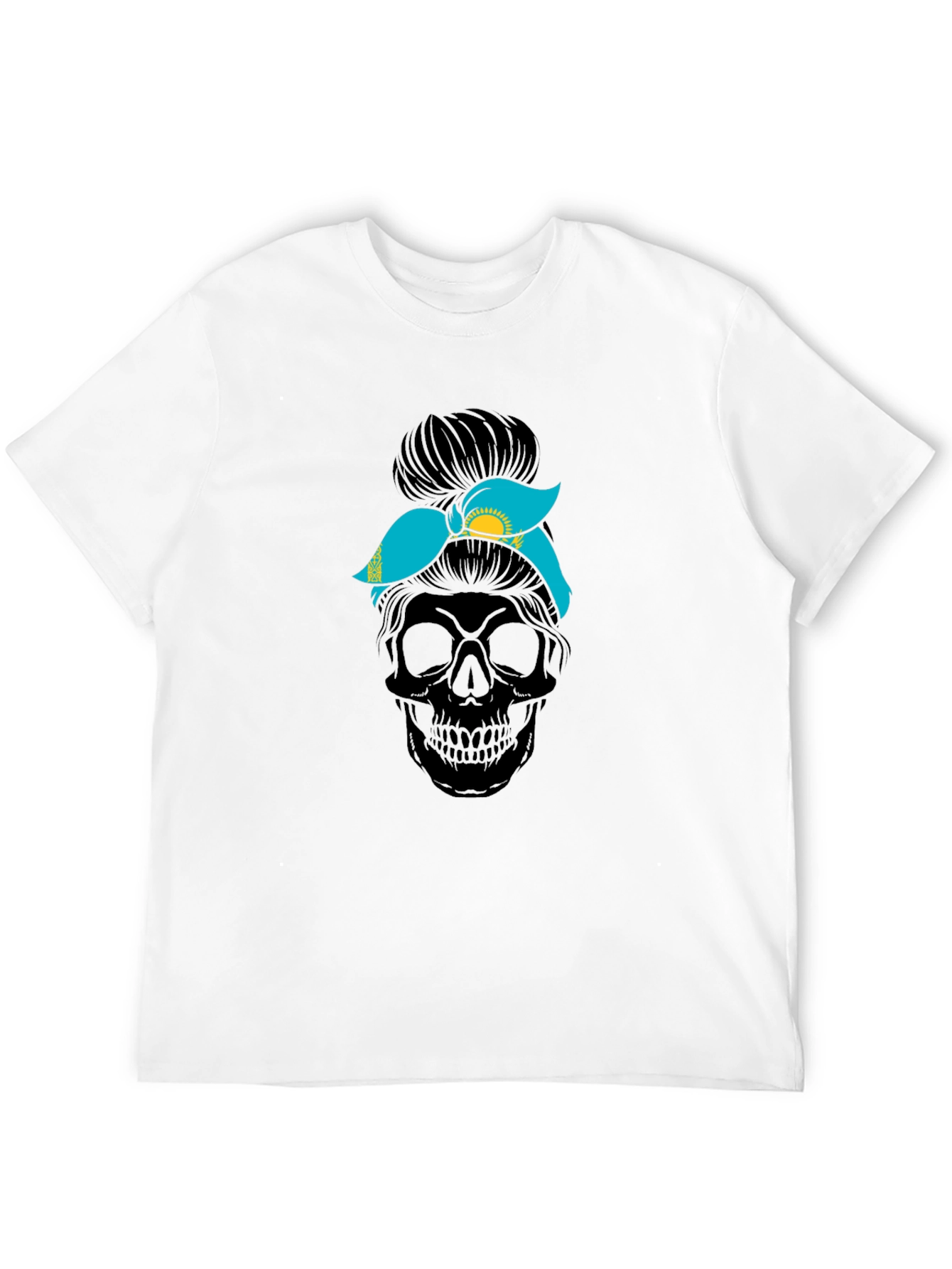 Skull Messy Bun Kazakhstan Flag T-Shirt - 12