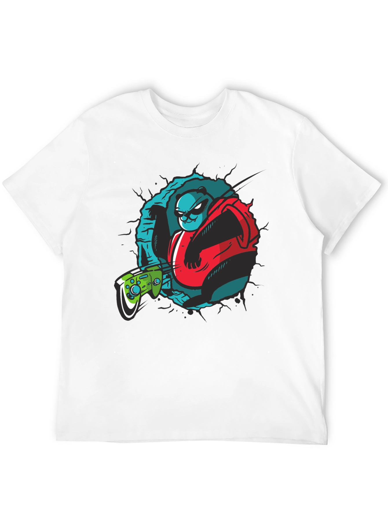 Black Gamer Panda Graphic Tee - Black Cotton T-Shirt view 12