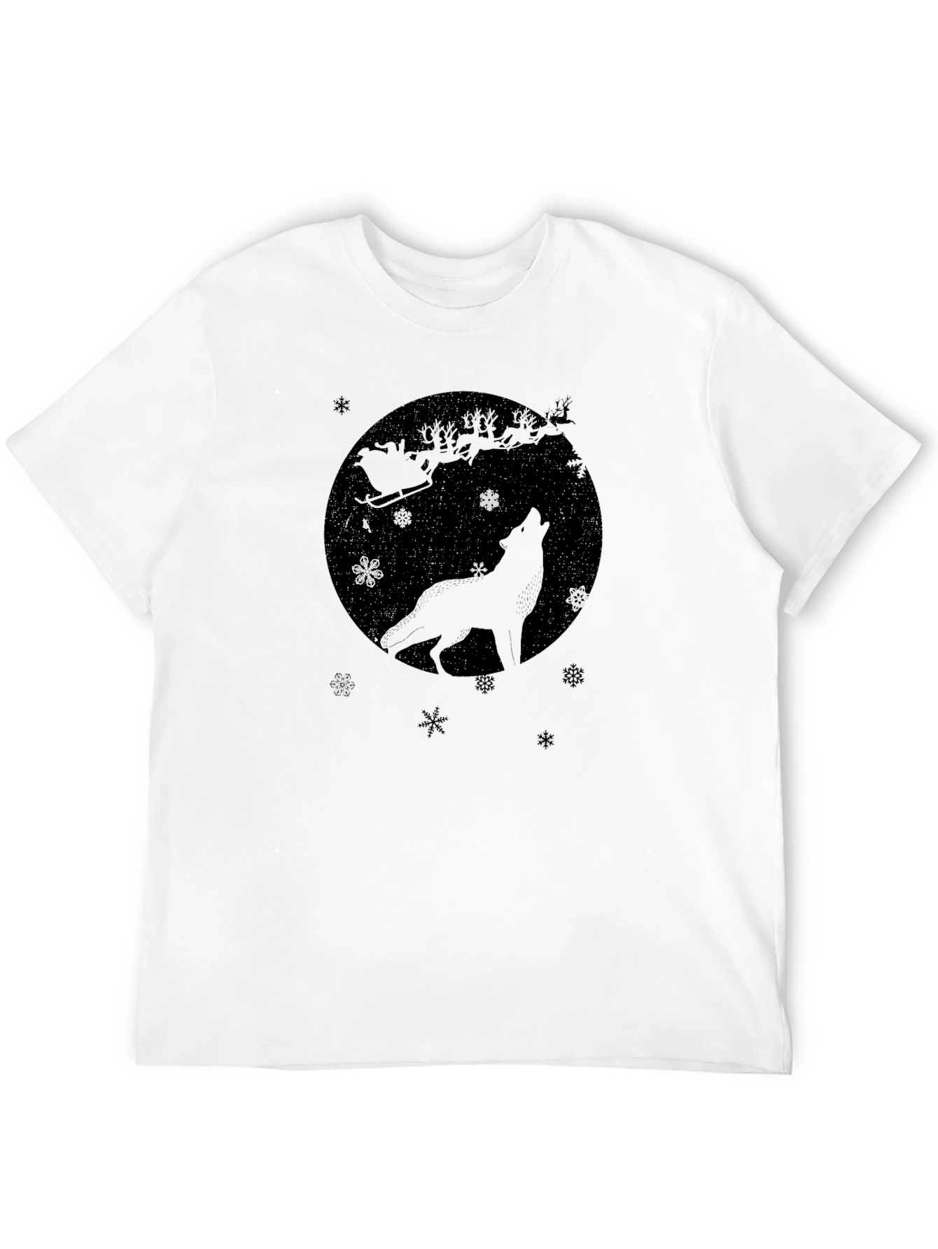 Black Wolf Howling Santa's Sleigh Black T-Shirt view 12